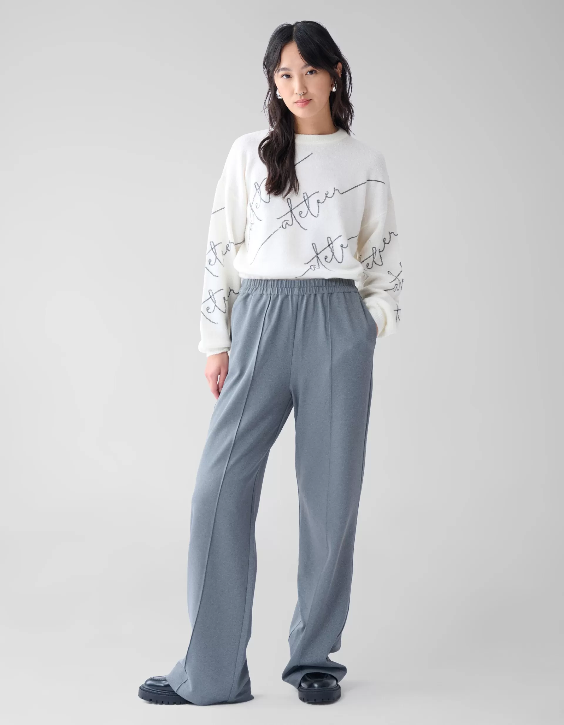 Basis Wide Leg Broek Grijs>Shoeby Online