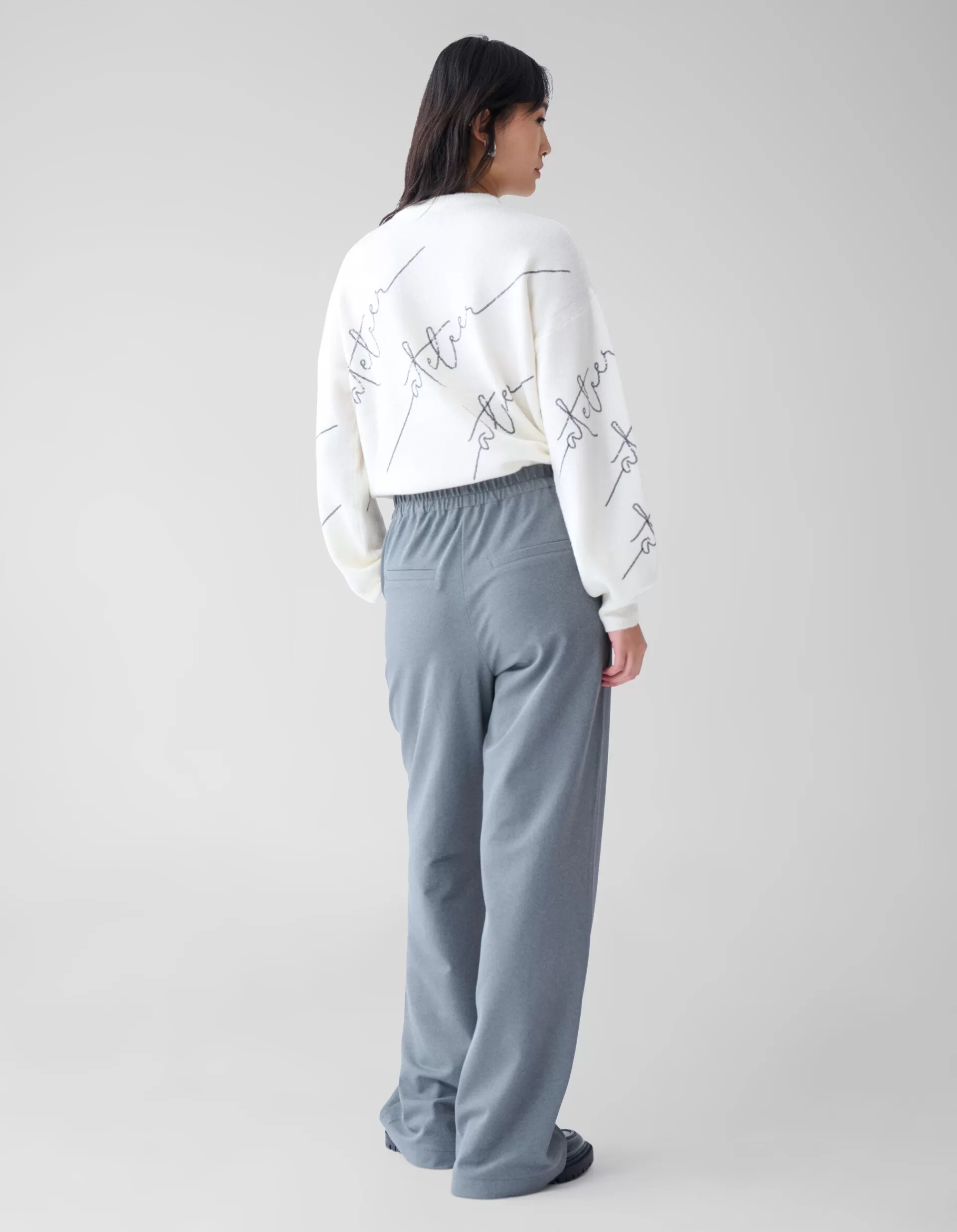 Basis Wide Leg Broek Grijs>Shoeby Online