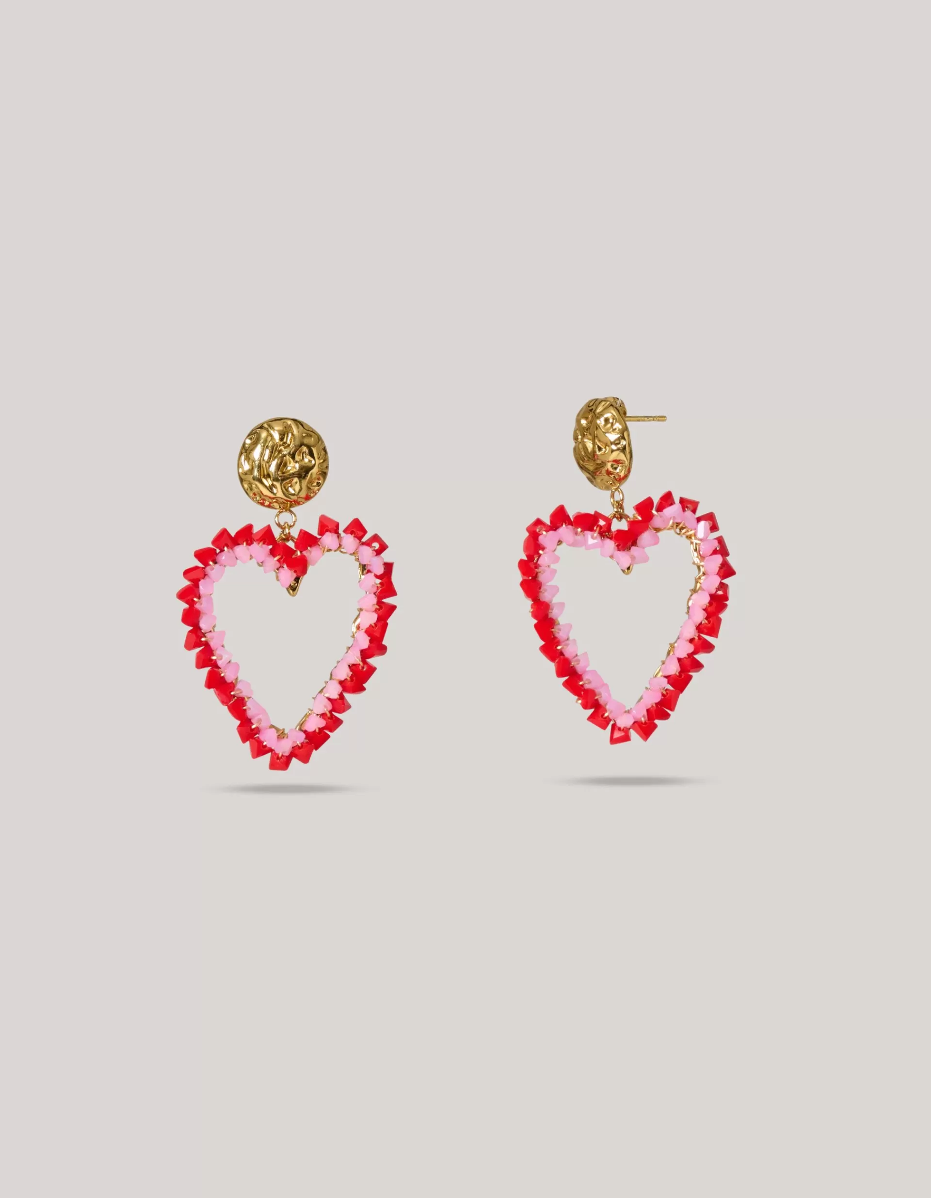 Beaded Heart Oorbellen Rood>Shoeby New