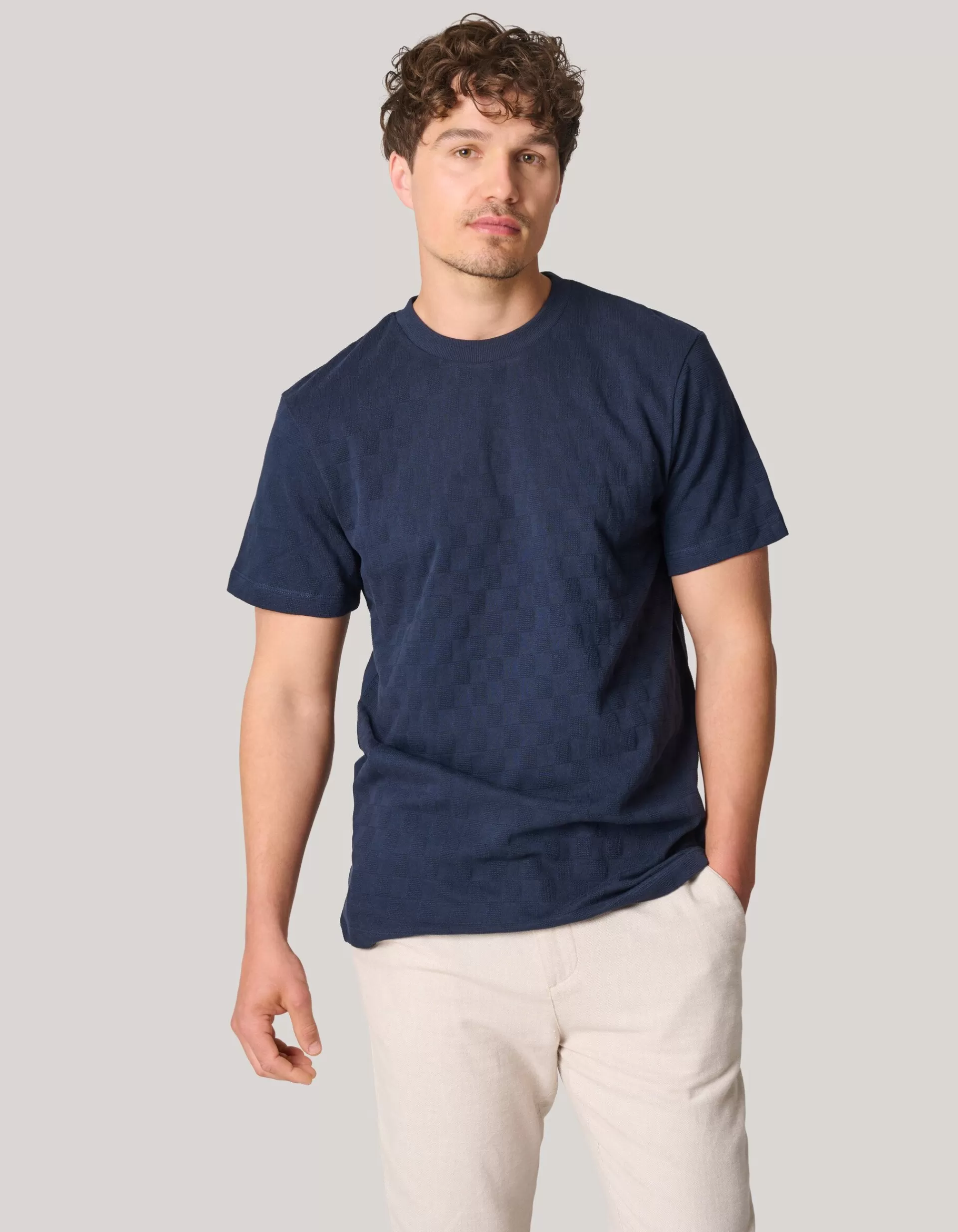 Block Structuur T-shirt Donkerblauw>Shoeby Best