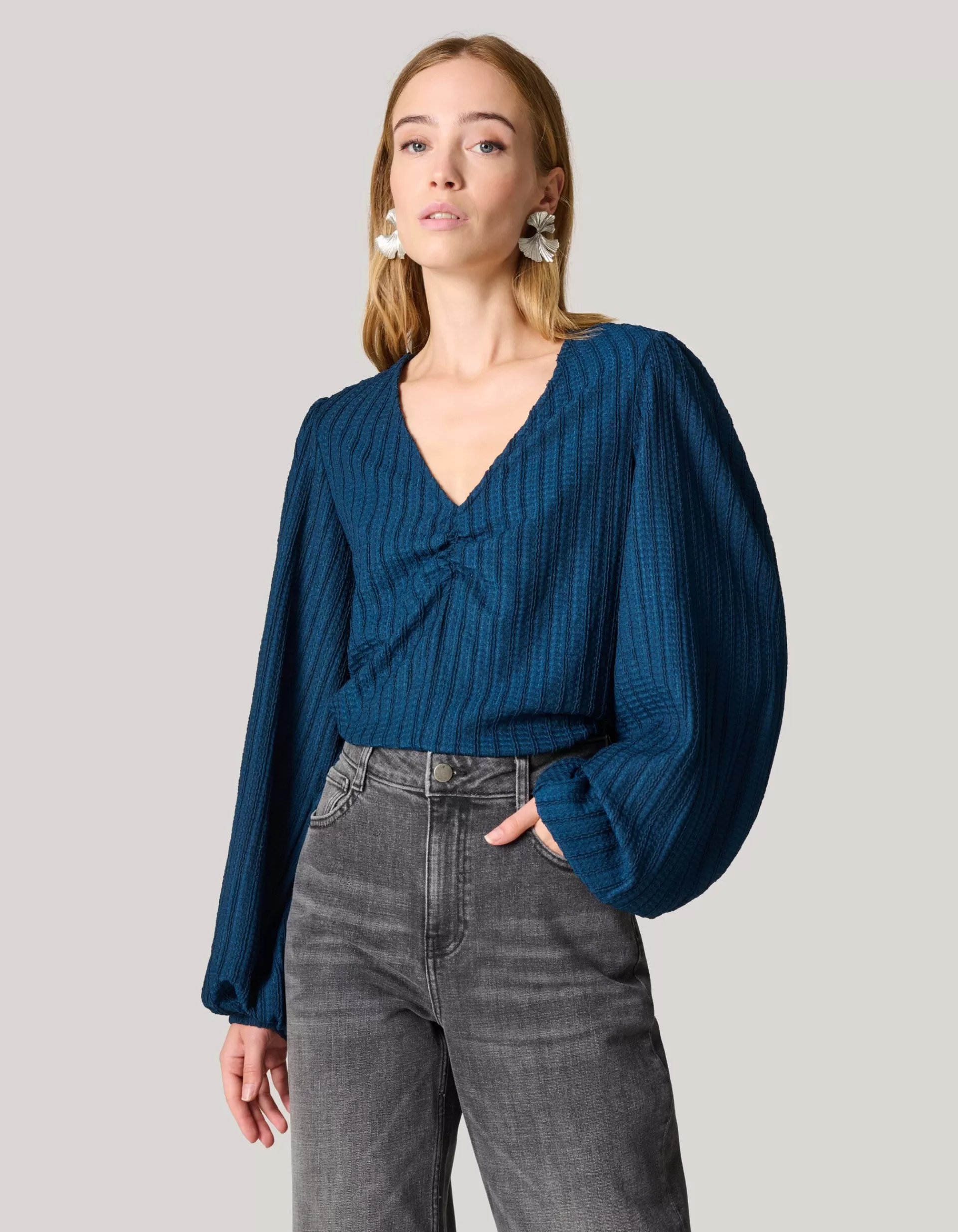 Crinkle Longsleeve Donkerblauw>Shoeby Outlet