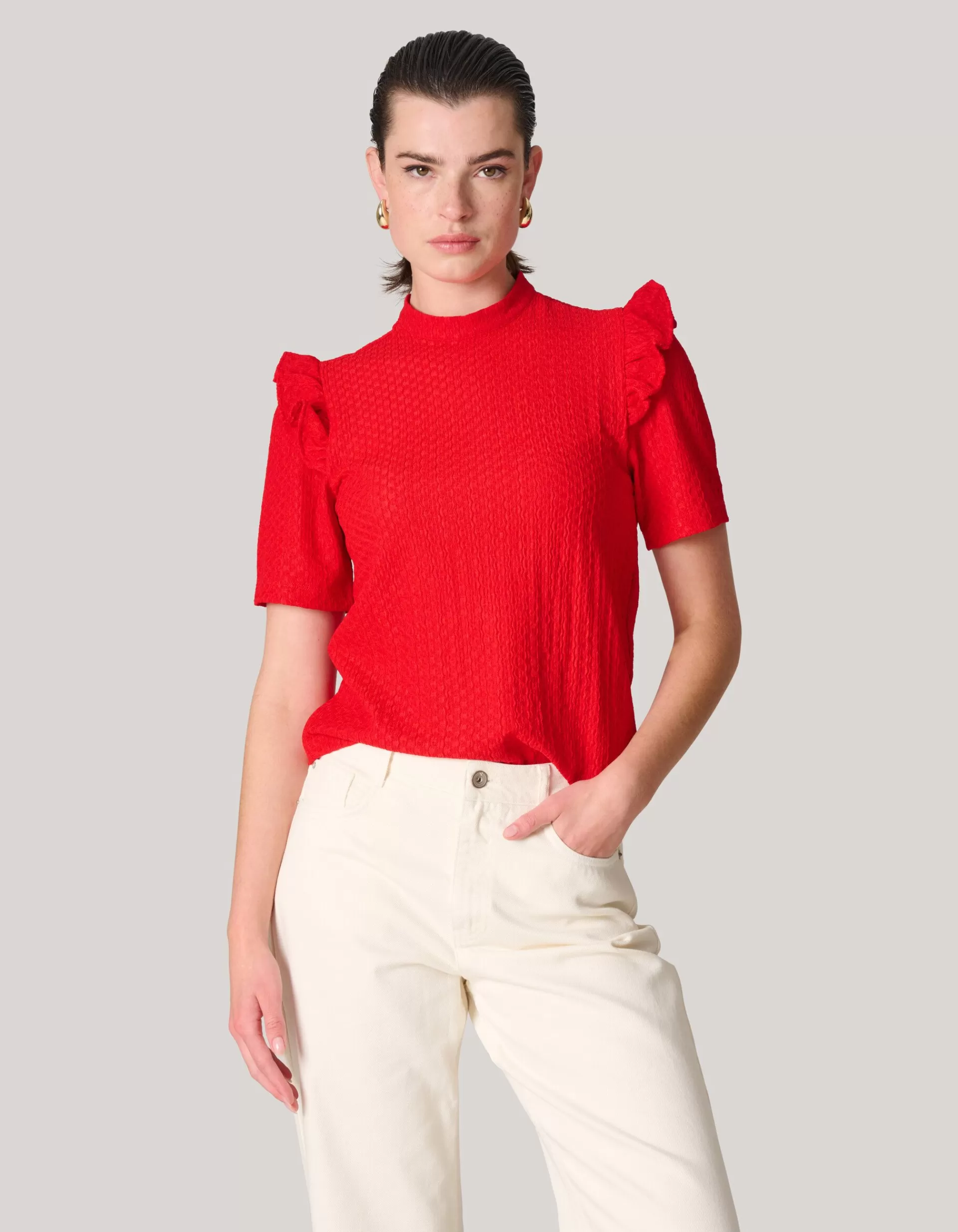 Crinkle Ruffle Top Rood>Shoeby Hot