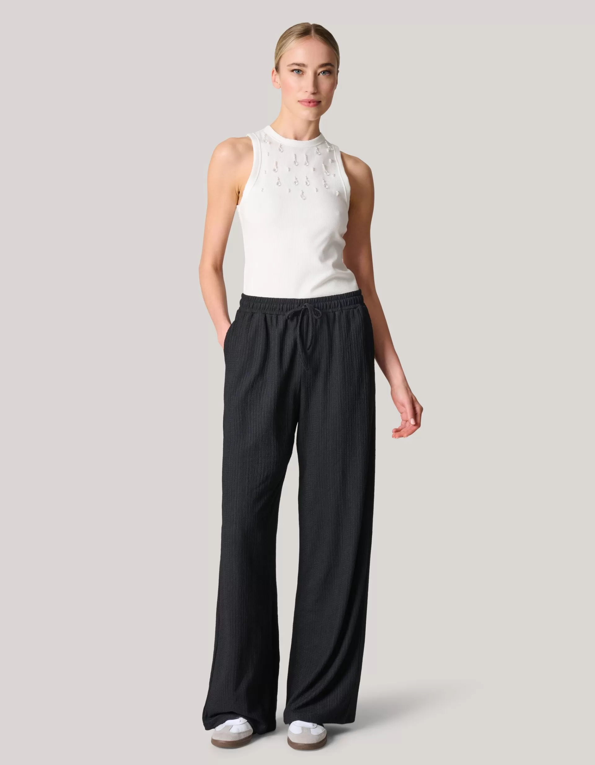 Crinkle Wide Leg Broek Zwart>Shoeby Outlet