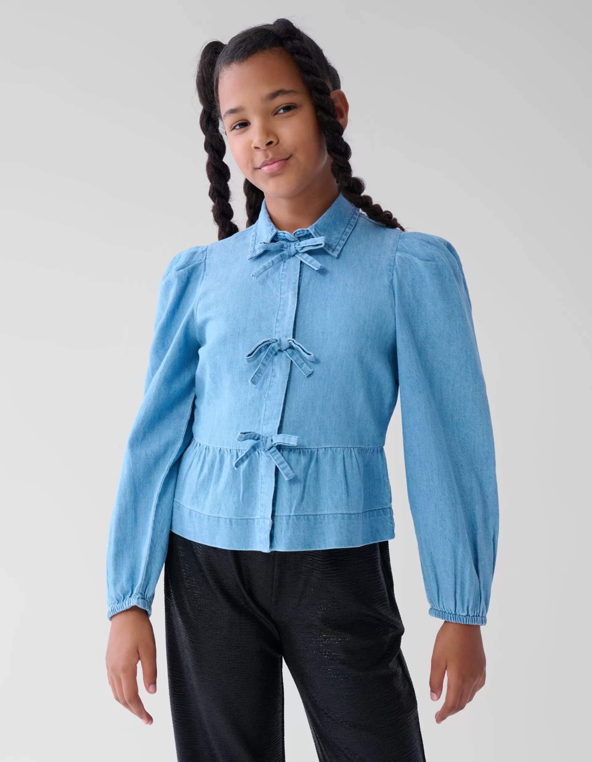 Denim Bow Blouse Blauw>Shoeby Clearance