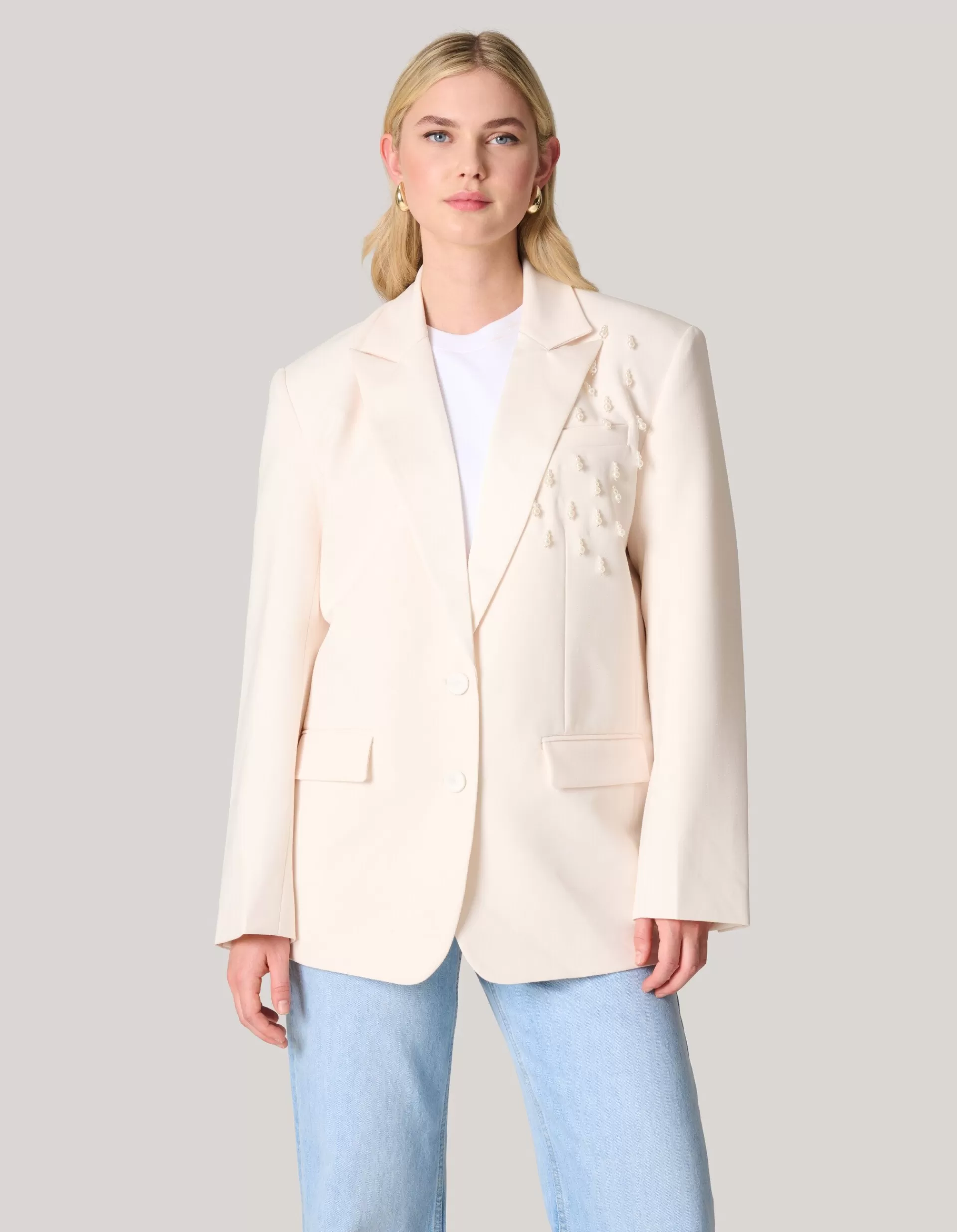 Embellished Oversized Blazer Gebroken Wit>Shoeby Cheap