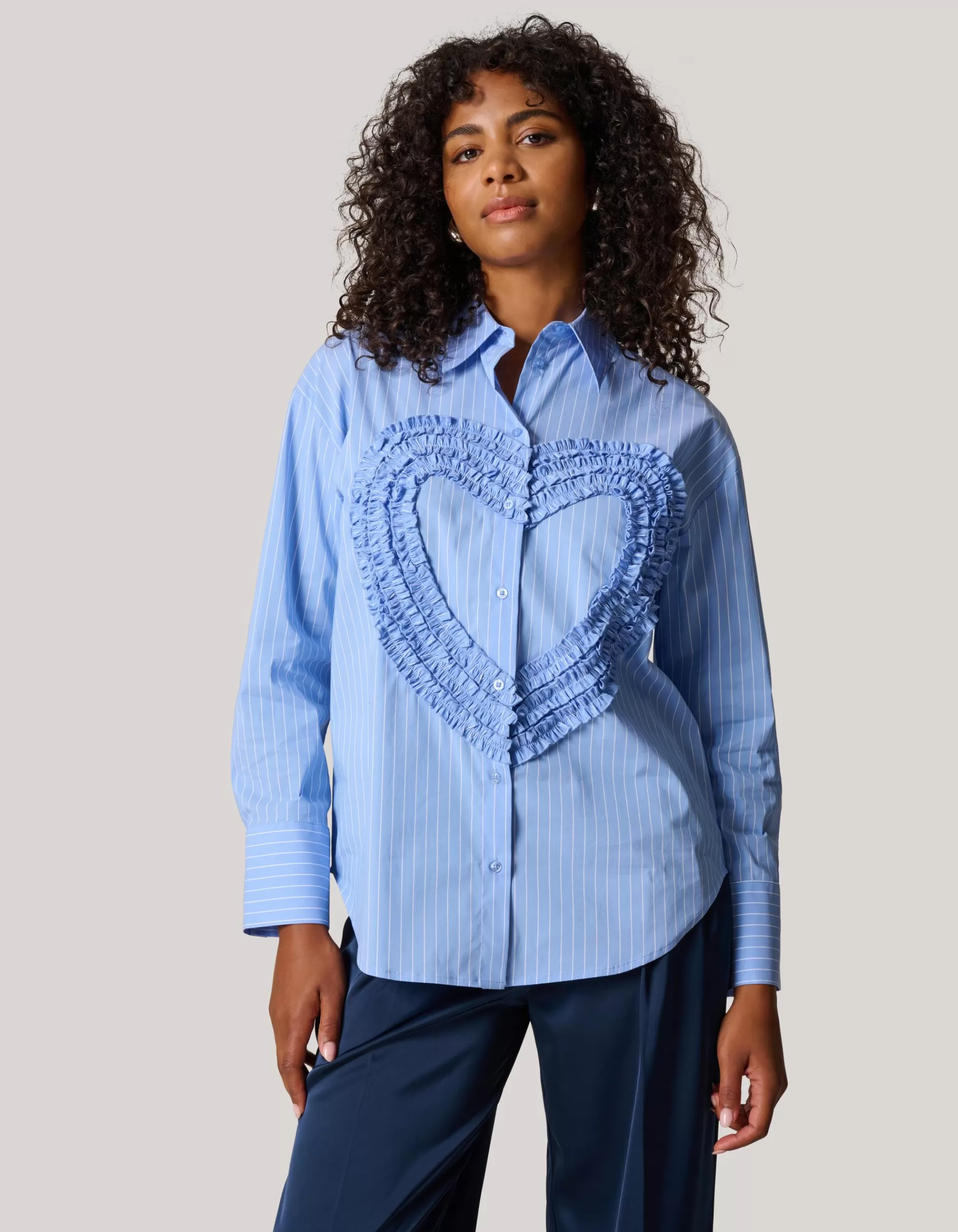 Heart Ruffle Blouse Blauw>Shoeby Clearance