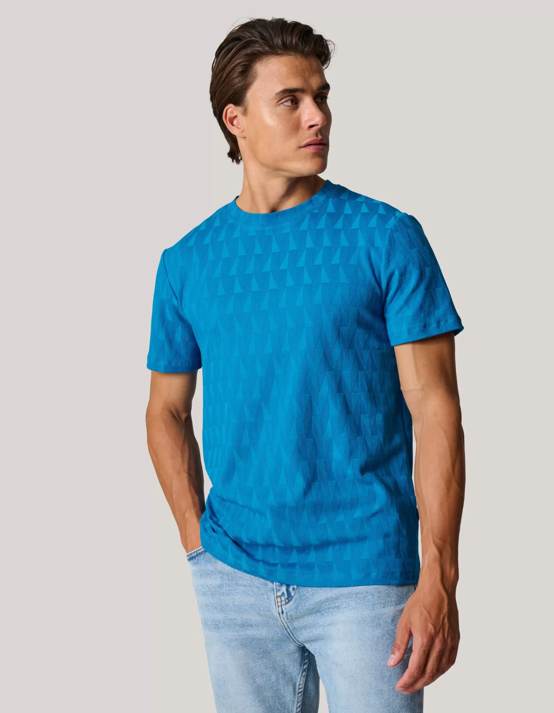 Jacquard T-shirt Blauw>Shoeby New