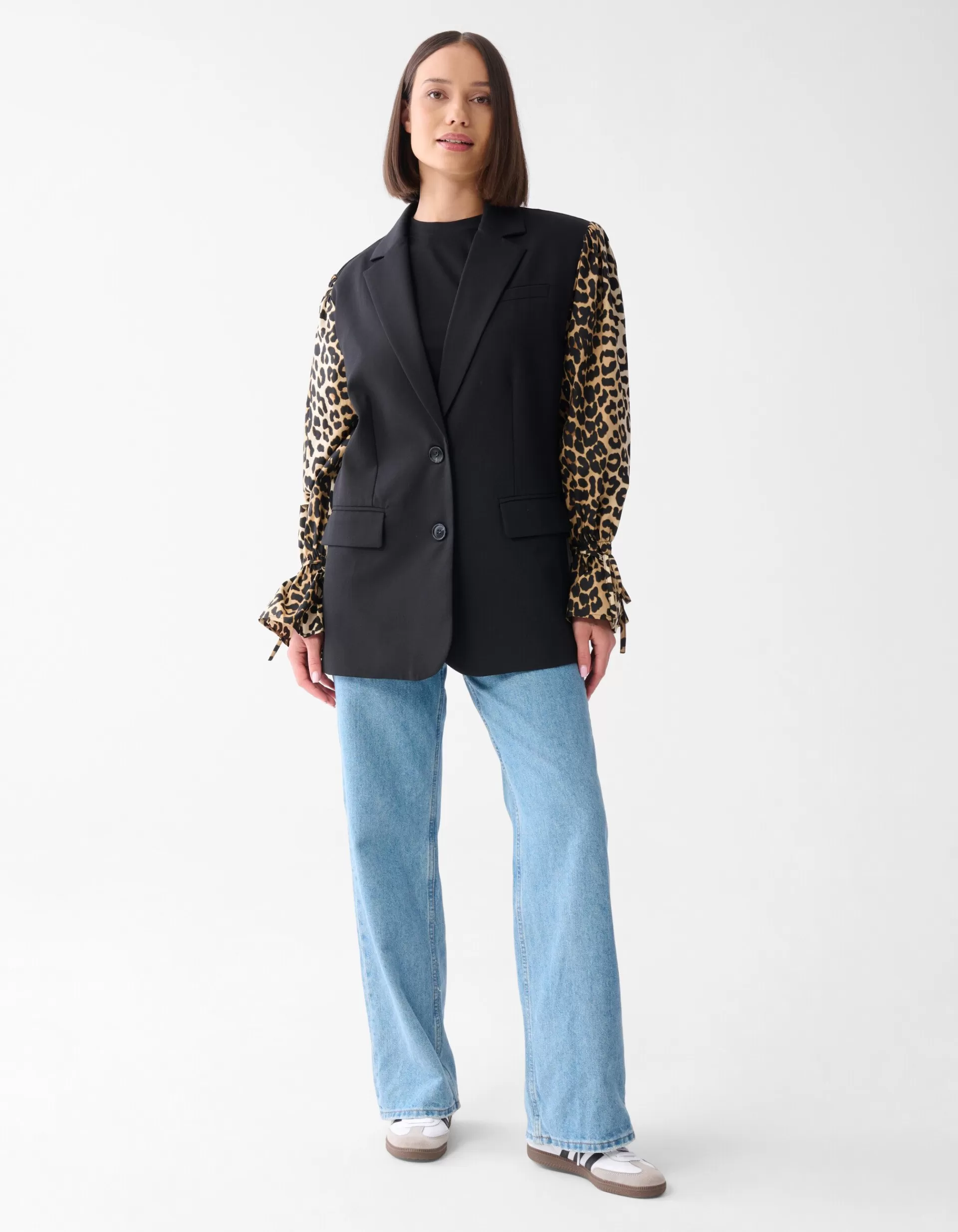 Leopard Poplin Sleeve Blazer Zwart>Shoeby Outlet