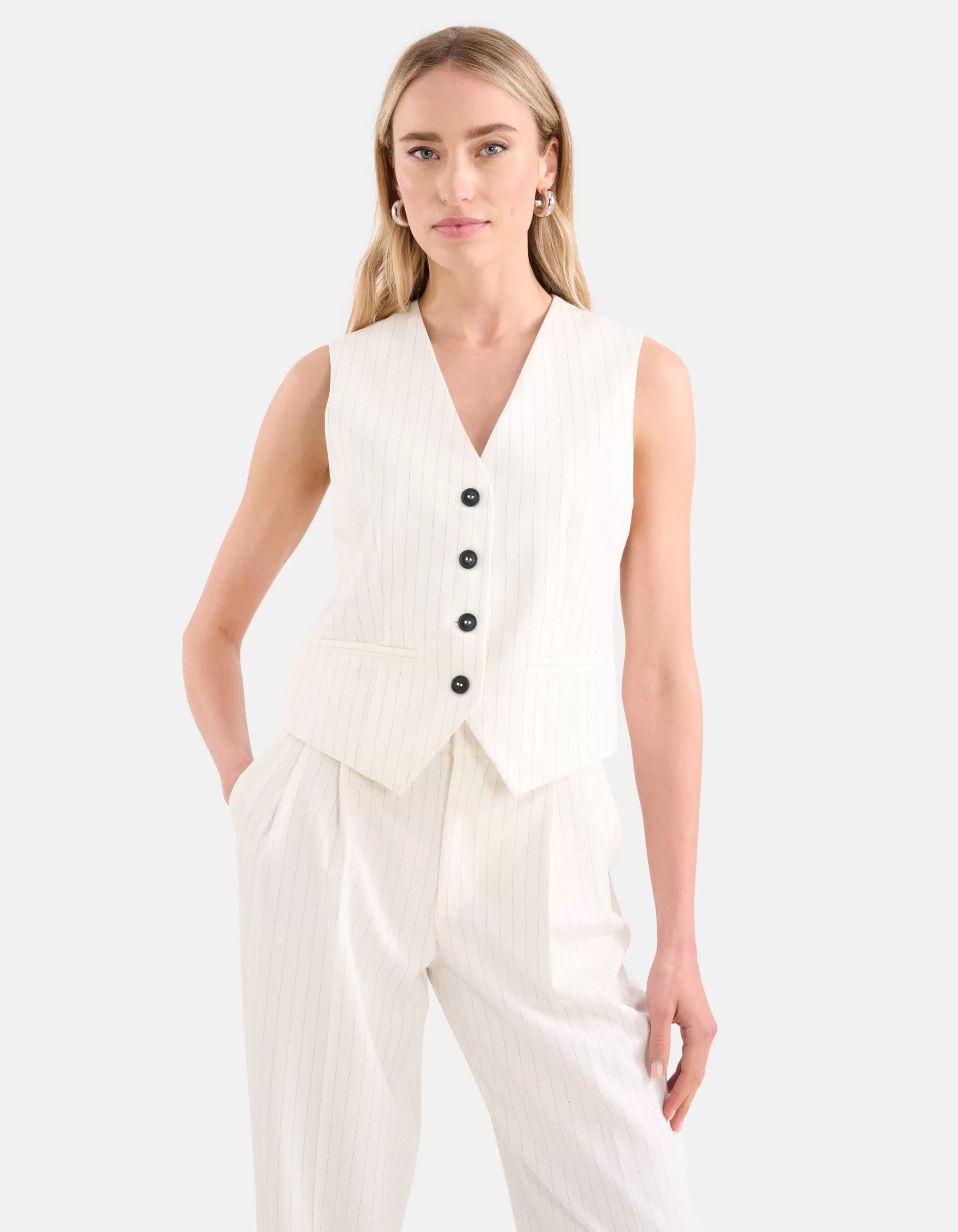 Lurex Pinstripe Gilet Gebroken Wit>Shoeby Sale