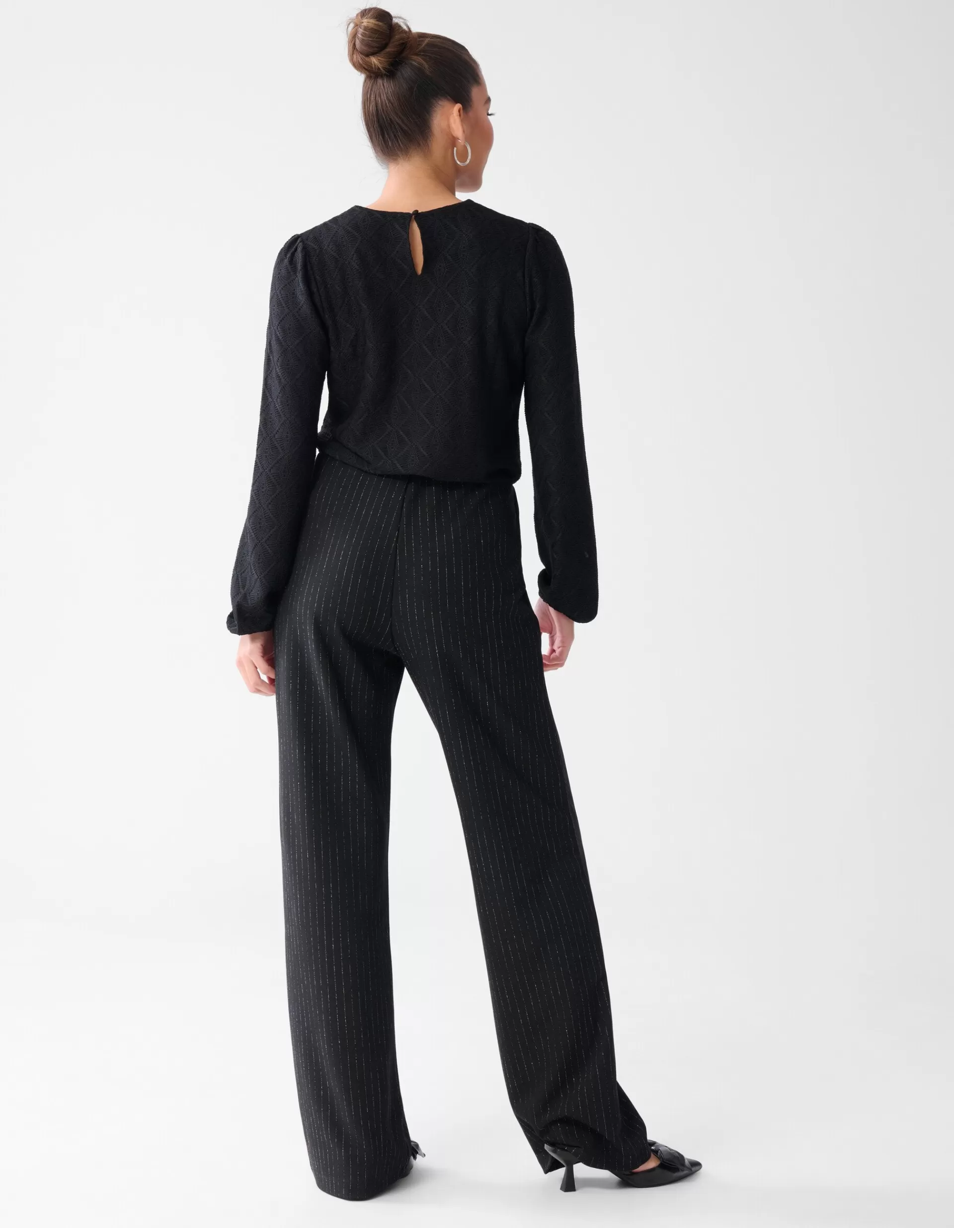 Lurex Pinstripe Wide Leg Broek Zwart>Shoeby Flash Sale