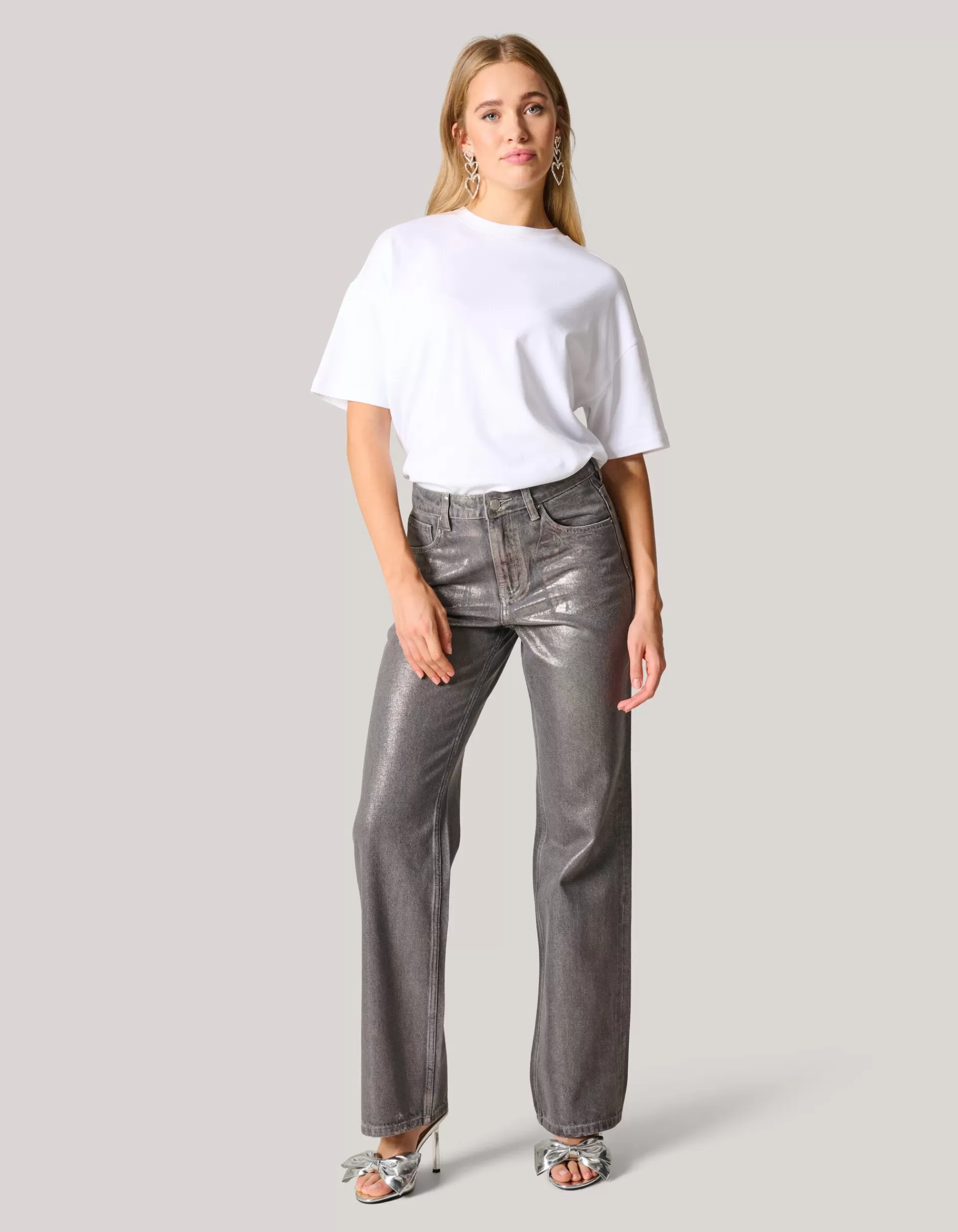 Metallic Wide Leg Jeans Donkergrijs>Shoeby Flash Sale