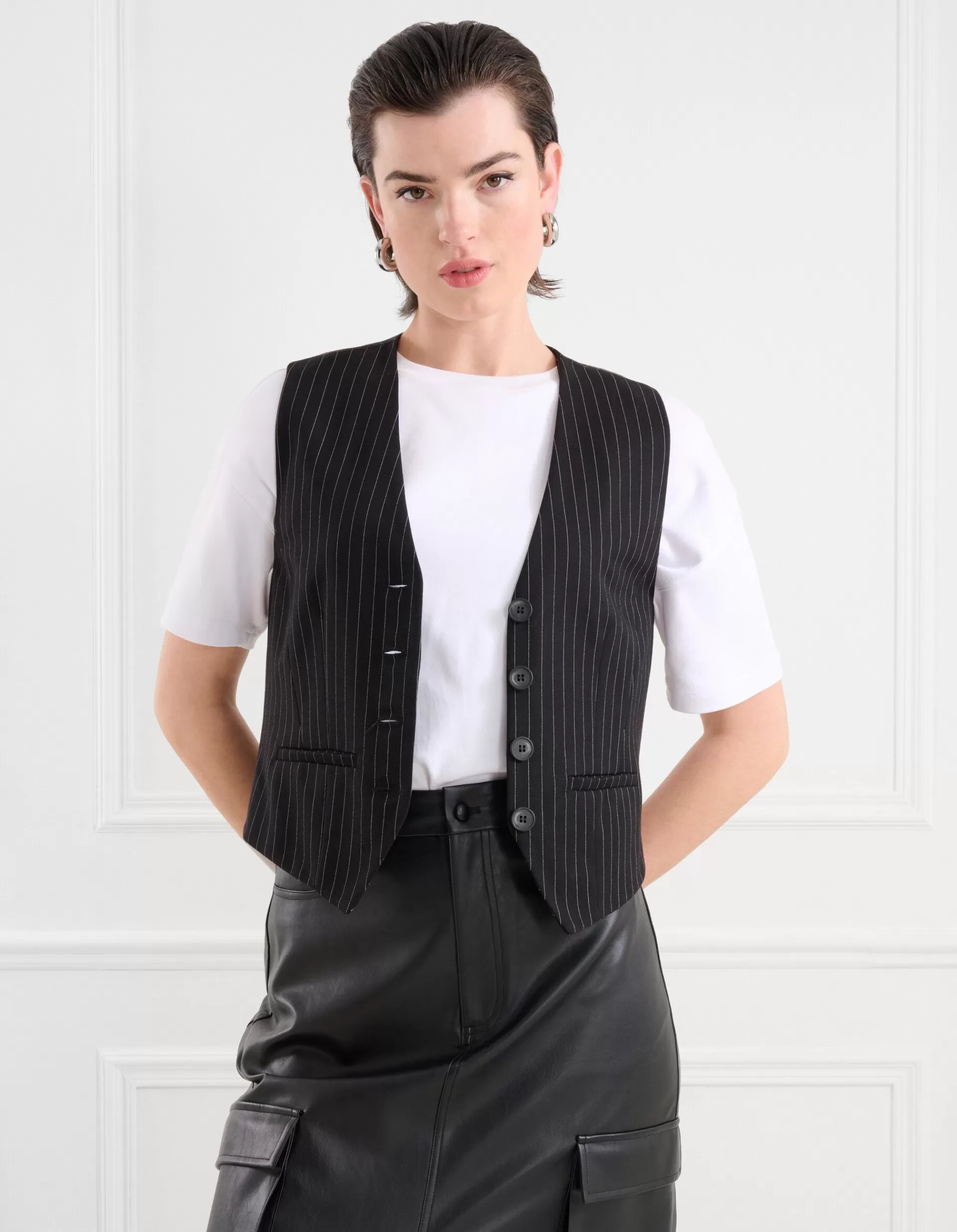 Pinstripe Gilet Zwart/Wit>Shoeby Discount