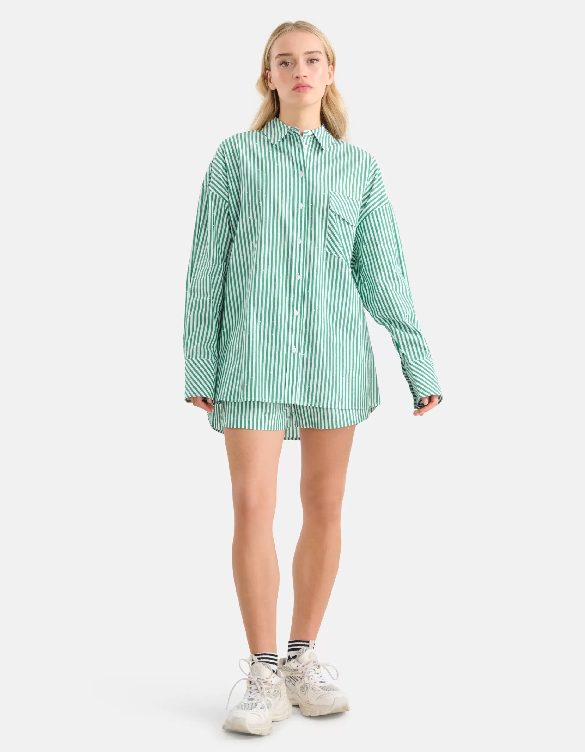 Pinstripe Strass Blouse Groen By Monica>Shoeby Discount