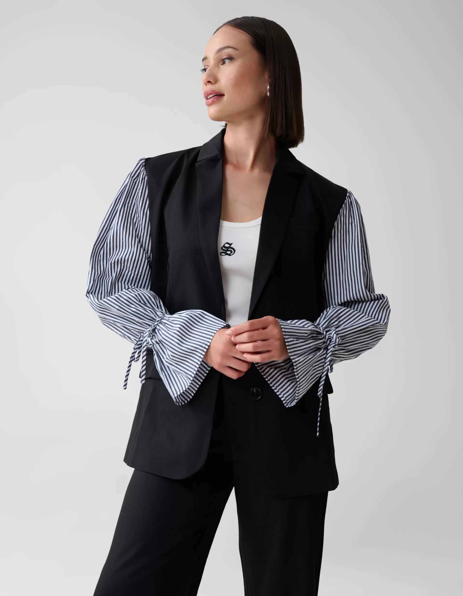 Poplin Sleeve Blazer Zwart>Shoeby Cheap