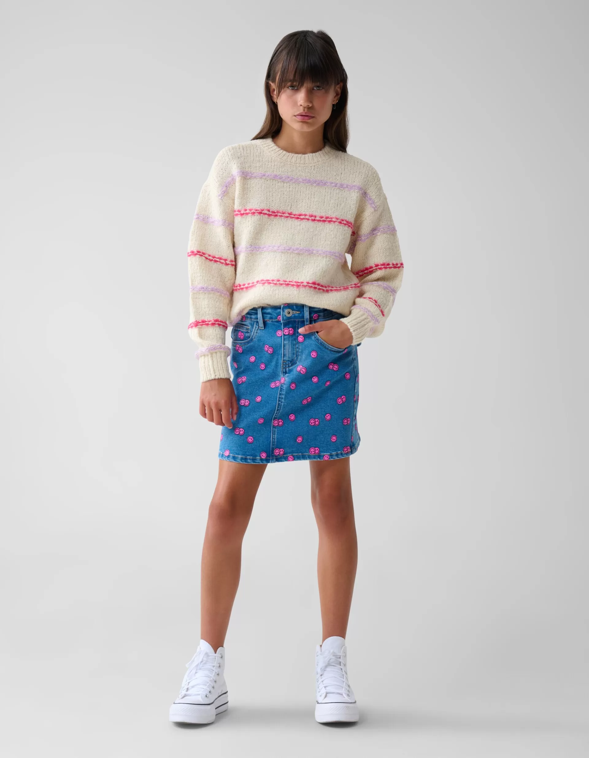 Printed Denim Mini Rok Blauw>Shoeby Fashion