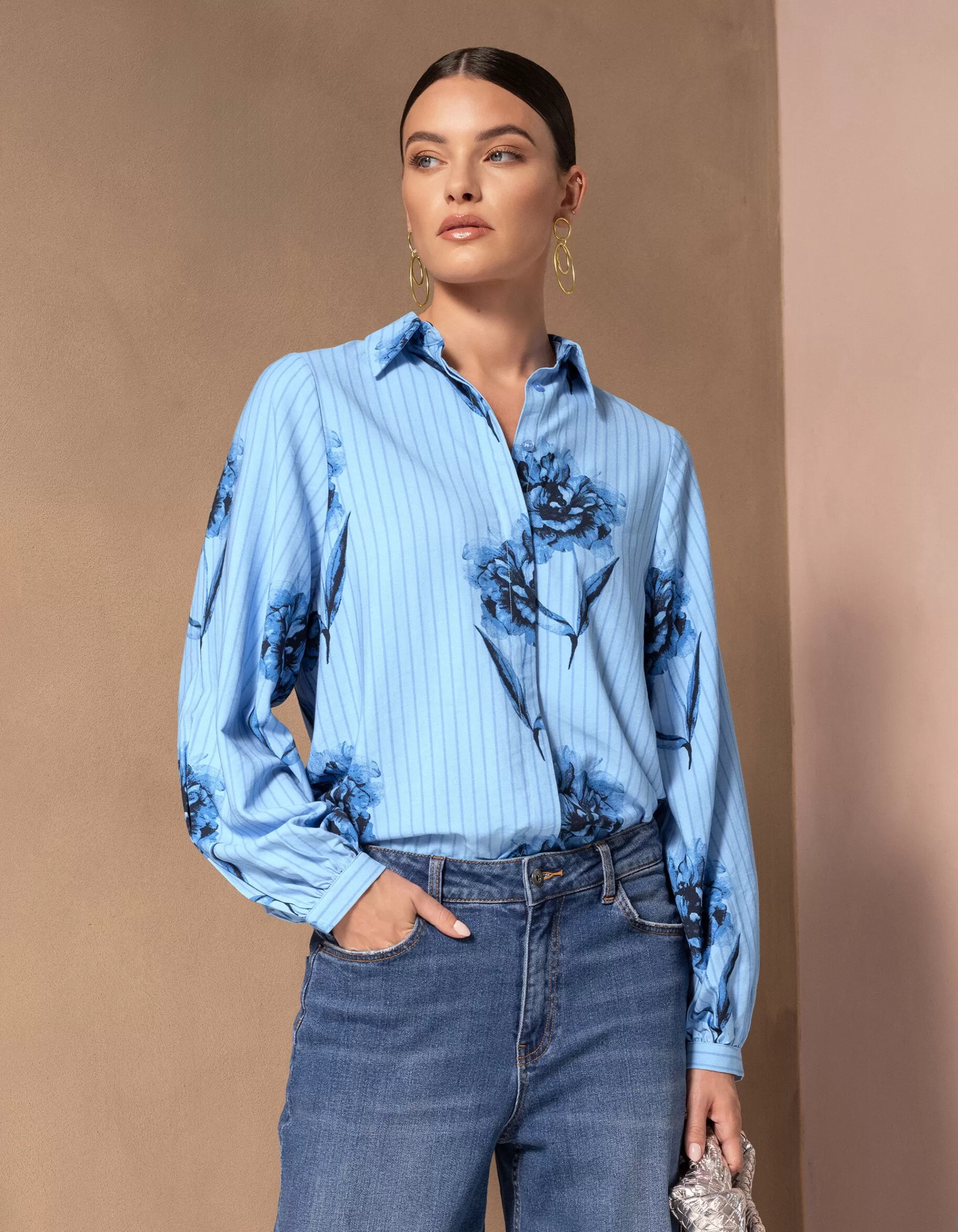 Printed Pinstripe Blouse Blauw By Mieke>Shoeby Online