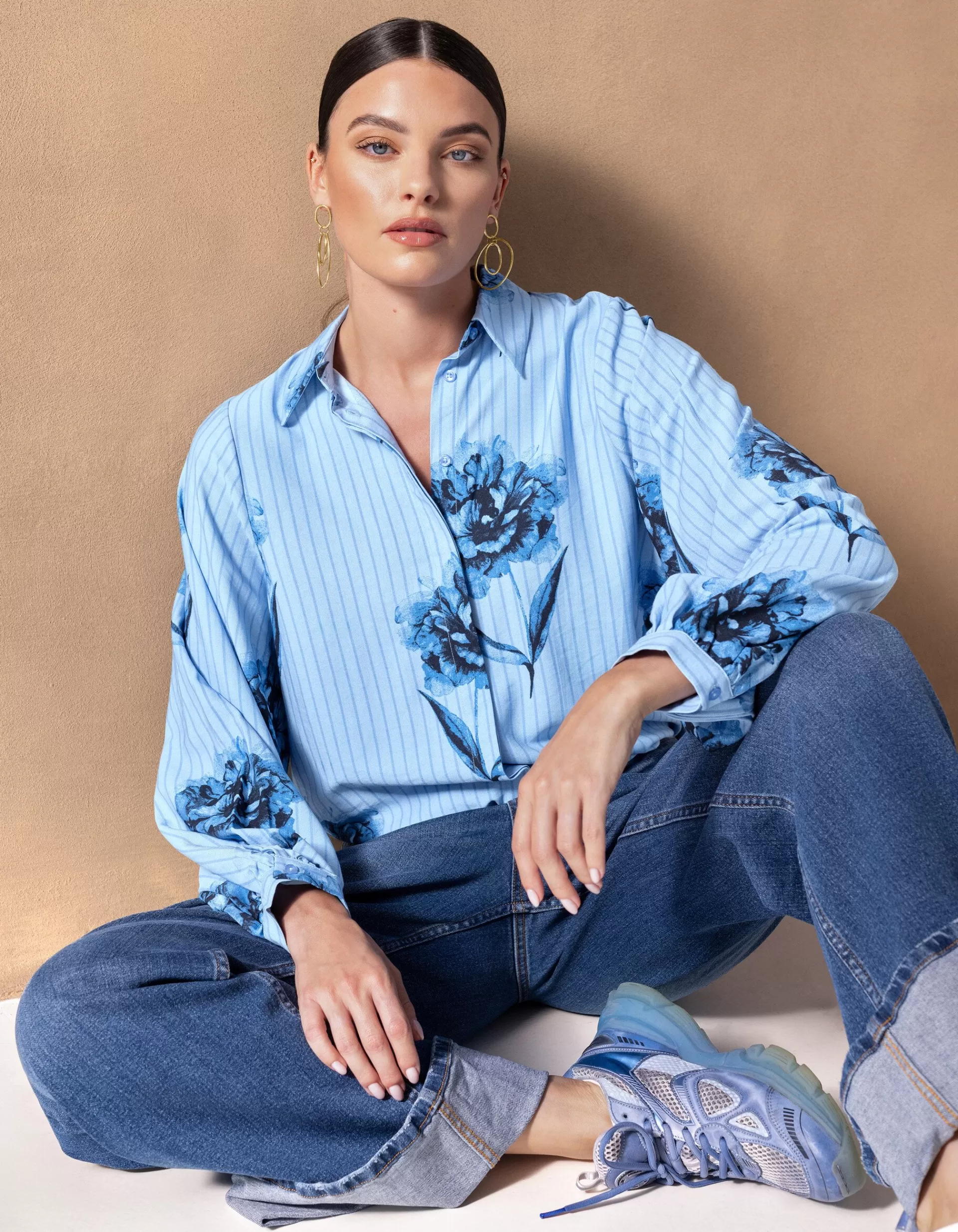 Printed Pinstripe Blouse Blauw By Mieke>Shoeby Online