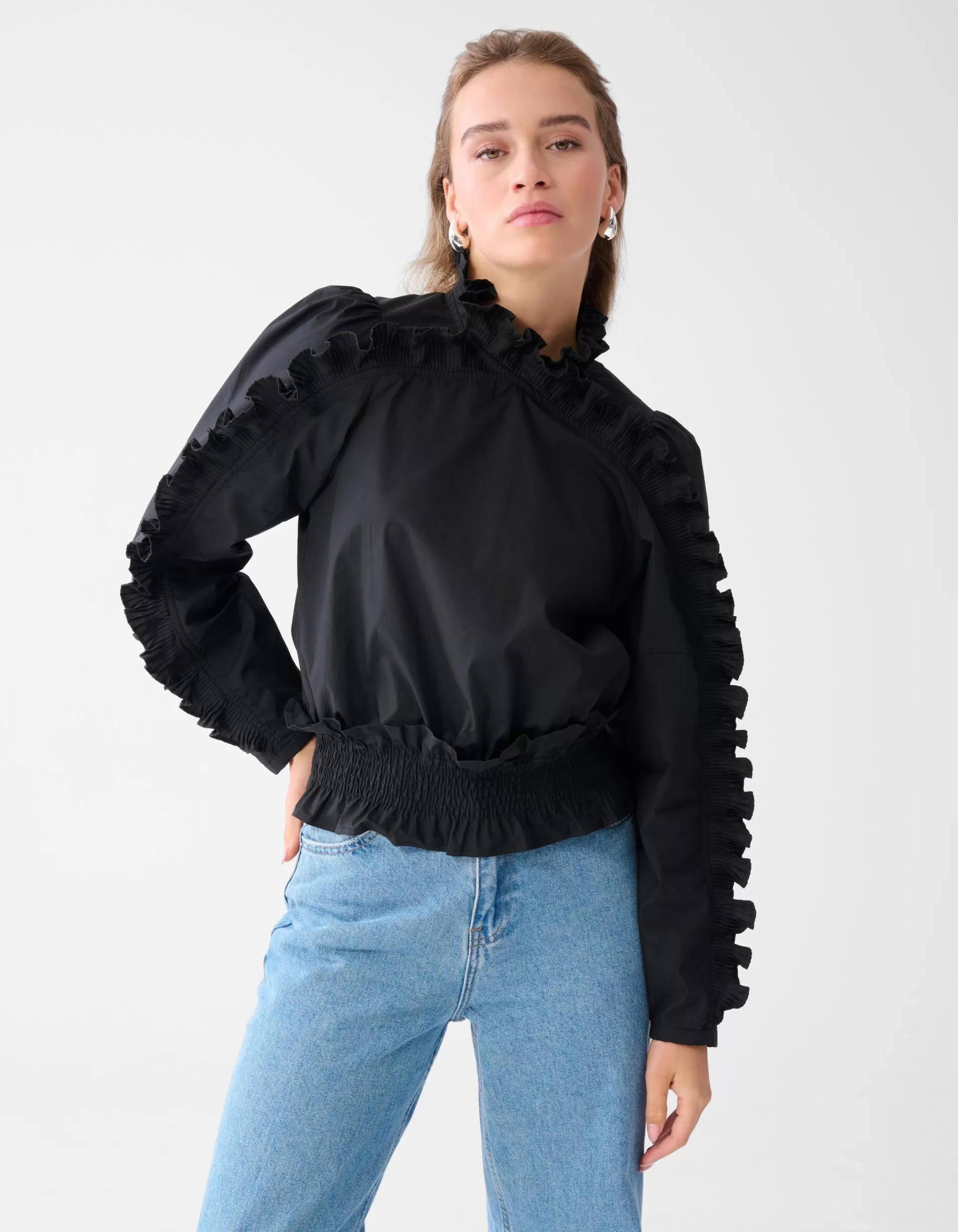 Ruffle Top Zwart>Shoeby Store