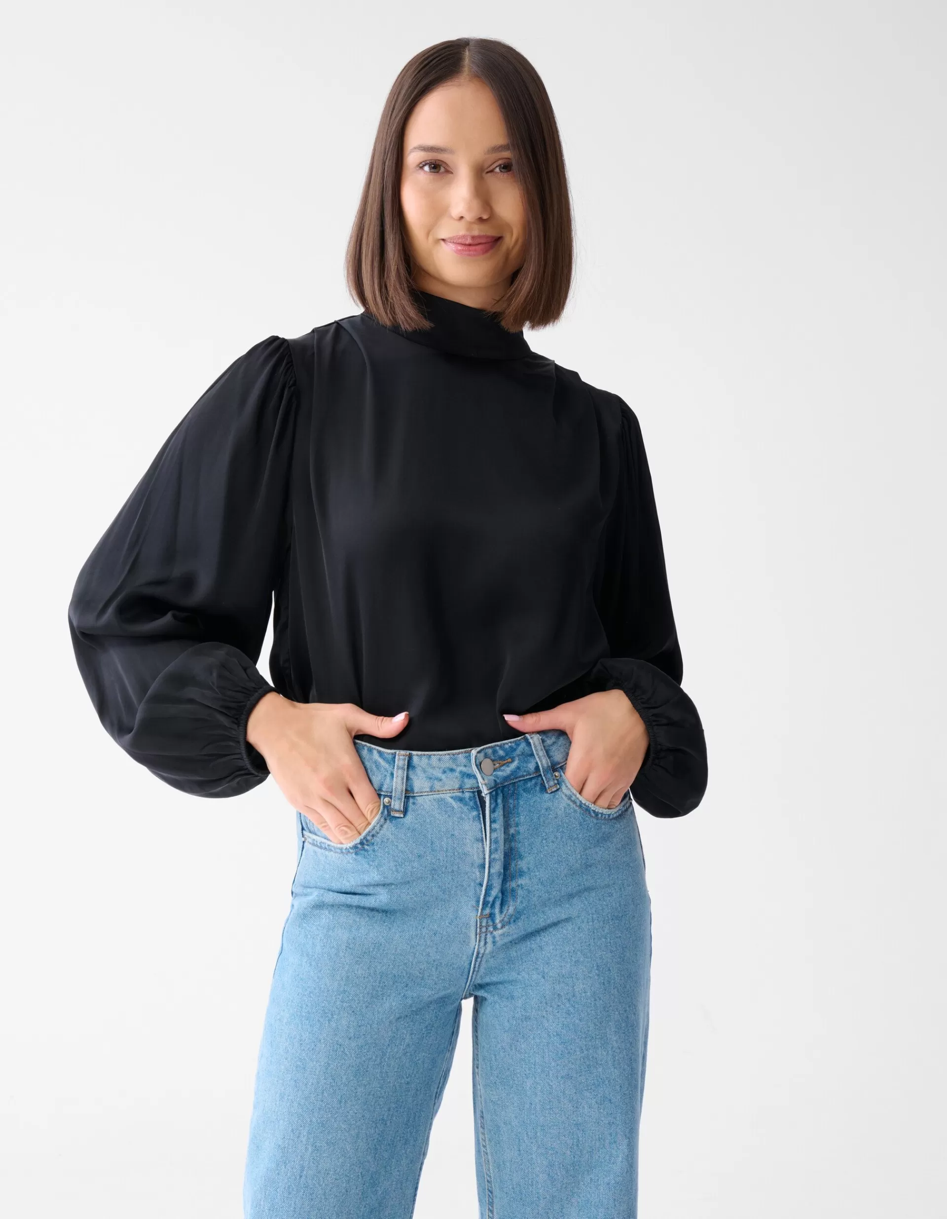 Satijnen Blouse Zwart>Shoeby Shop