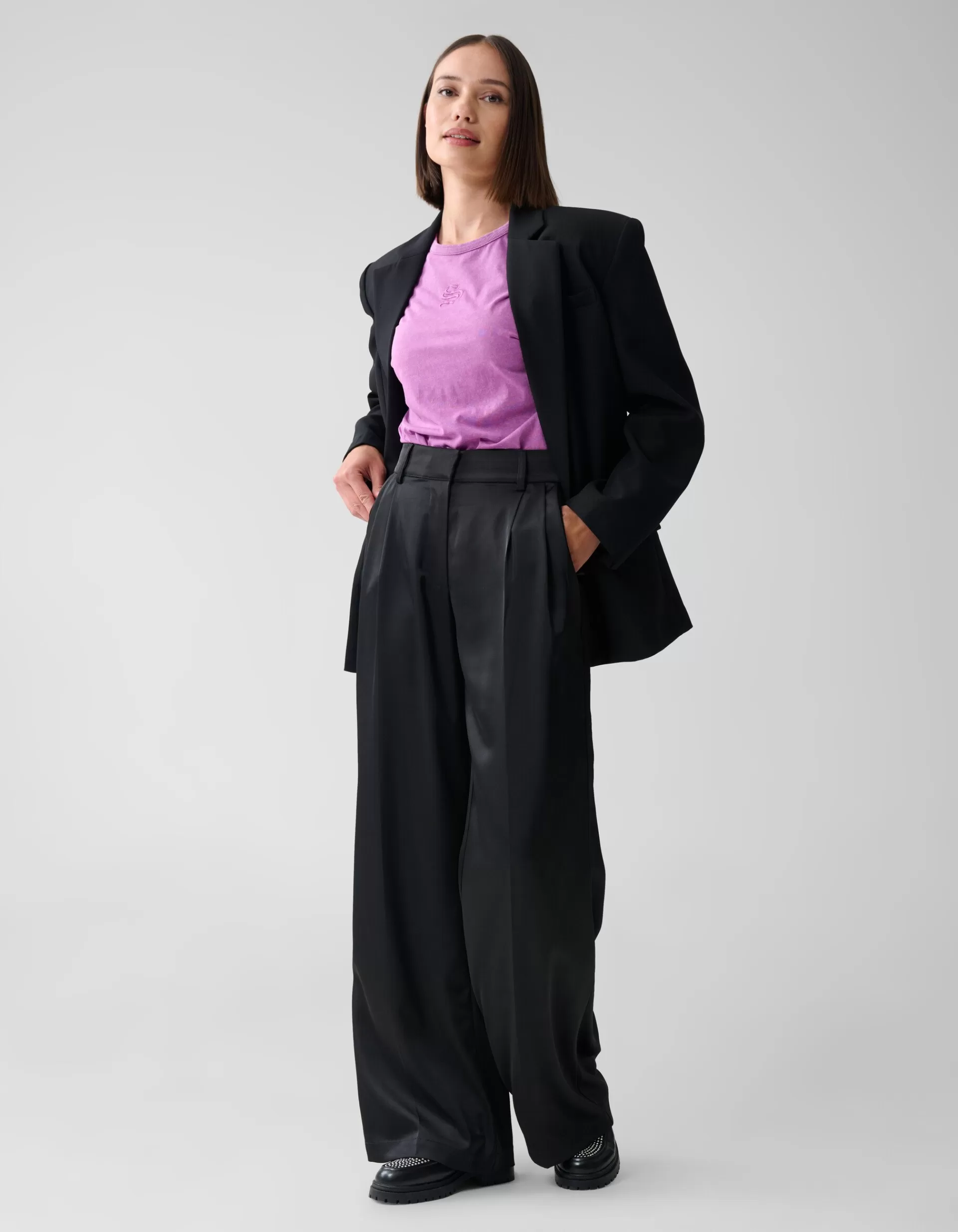 Satijnen Wide Leg Broek Zwart>Shoeby Fashion