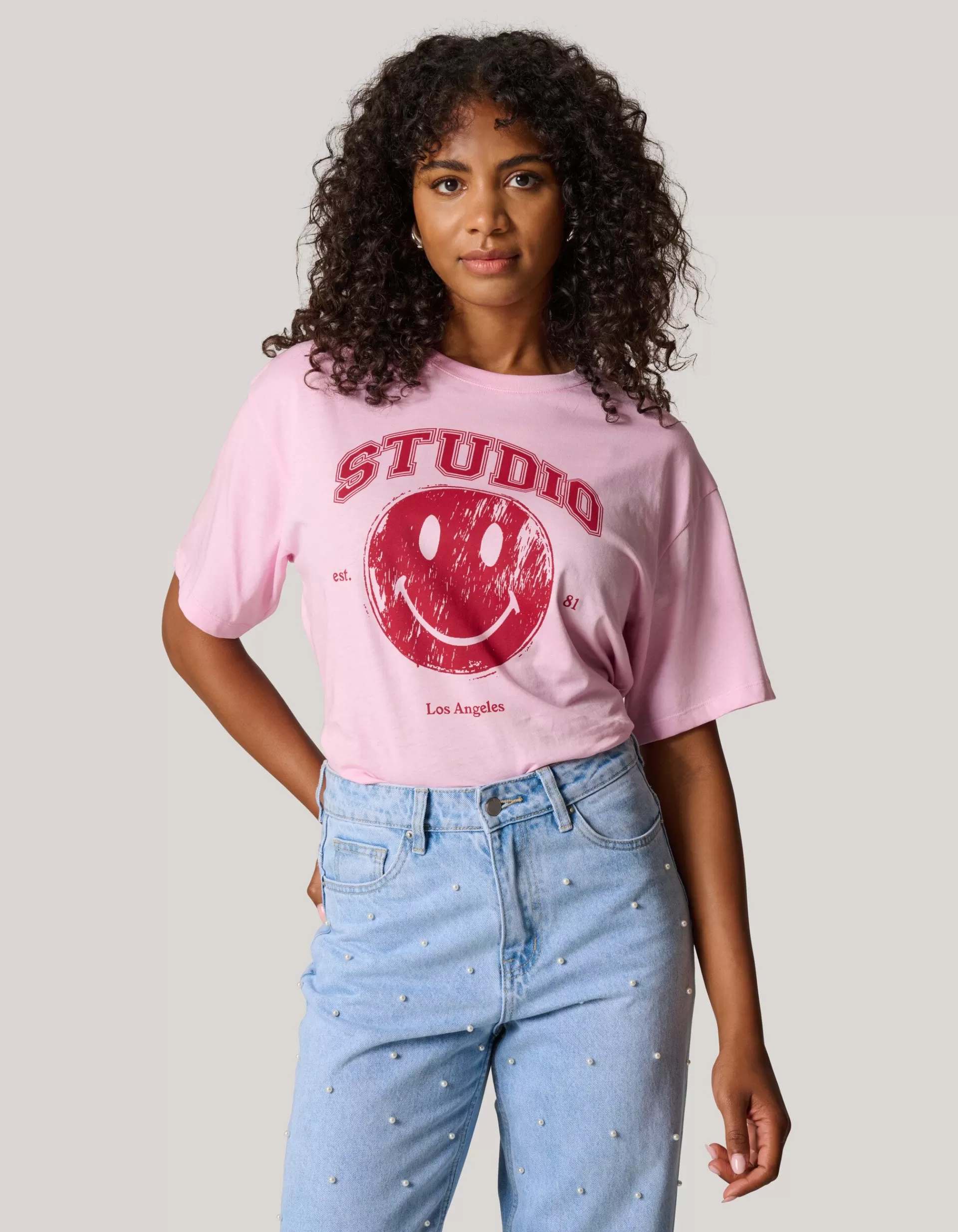 Smiley Artwork T-shirt Roze>Shoeby Hot