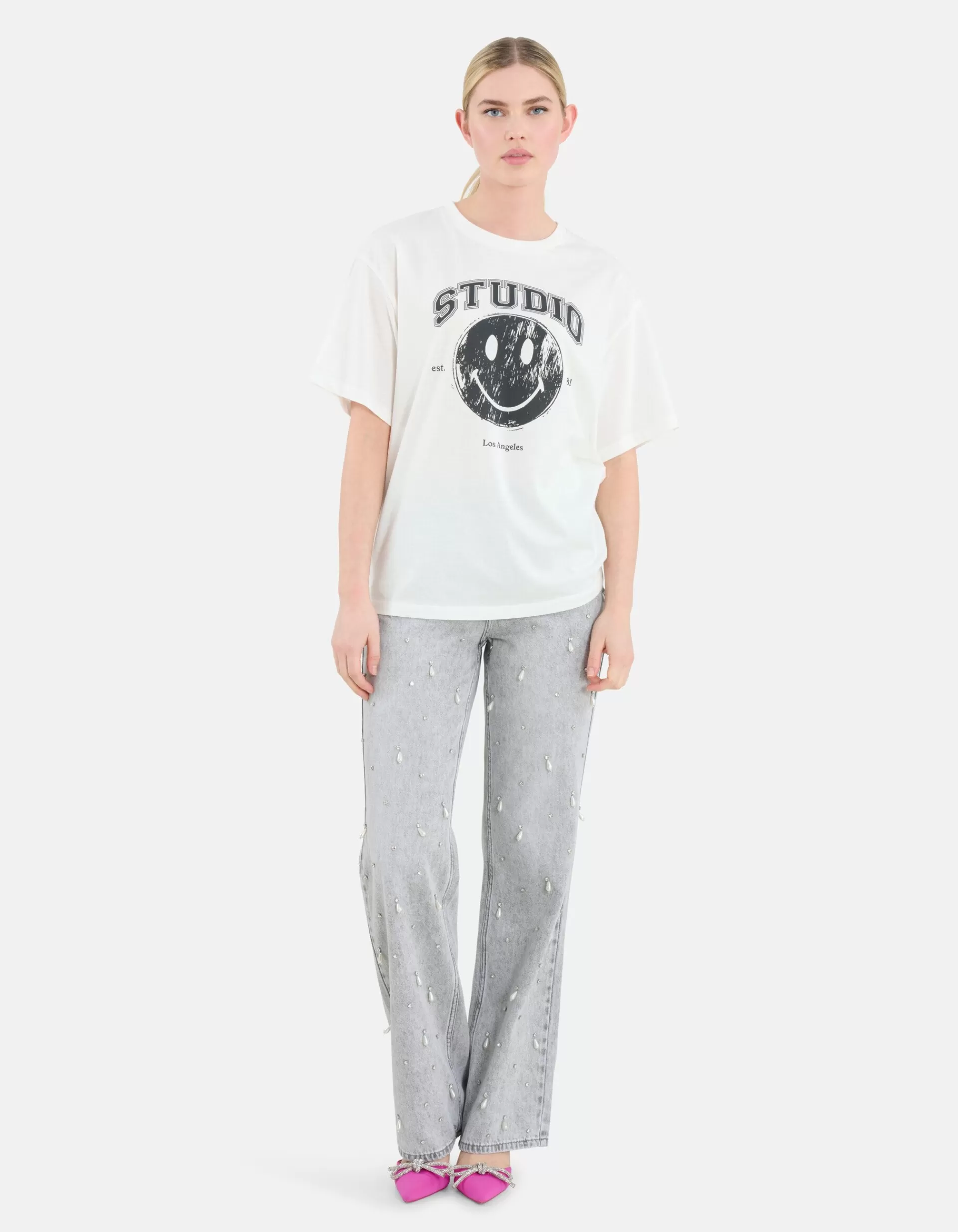 Smiley Artwork T-shirt Wit>Shoeby Flash Sale