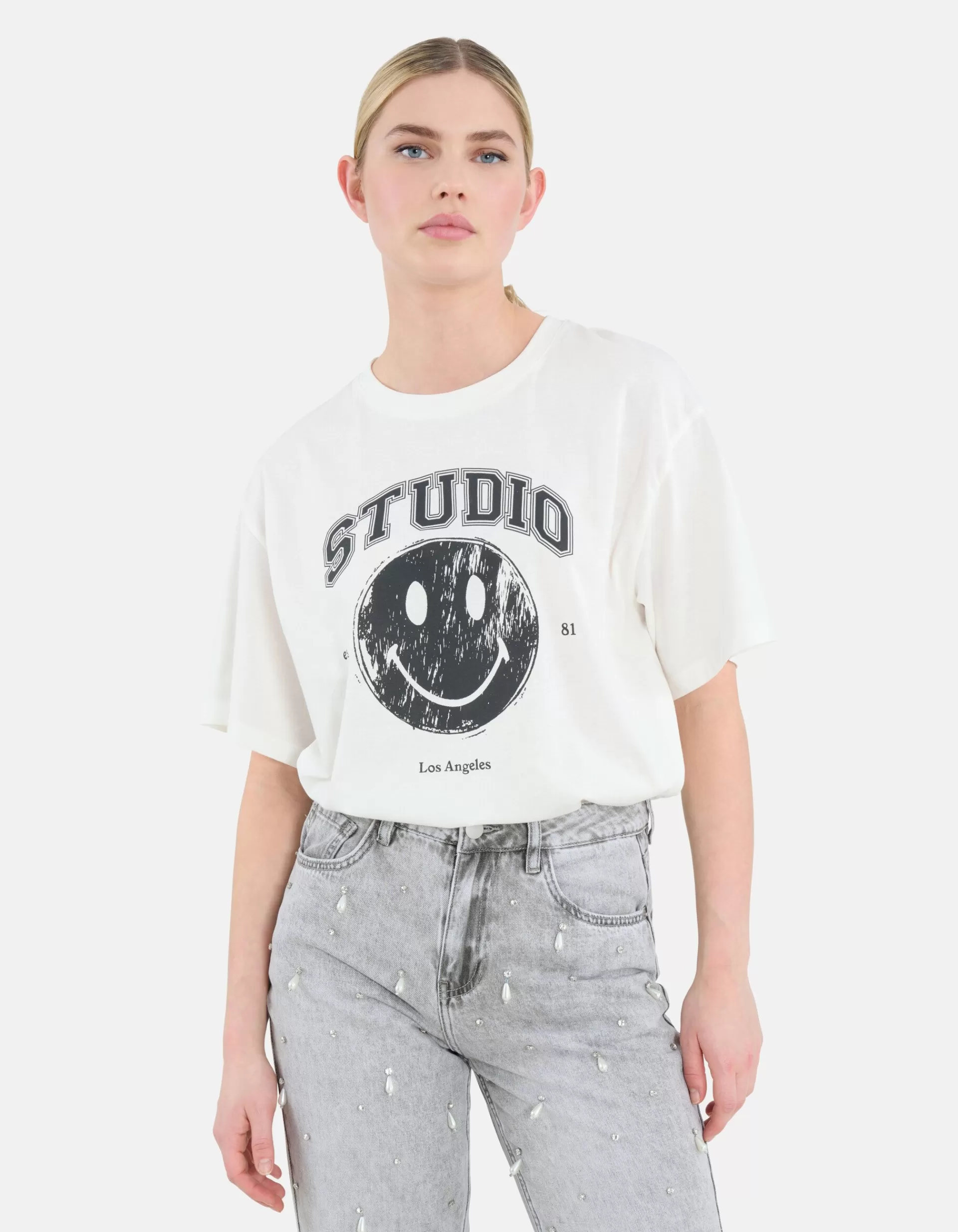 Smiley Artwork T-shirt Wit>Shoeby Flash Sale