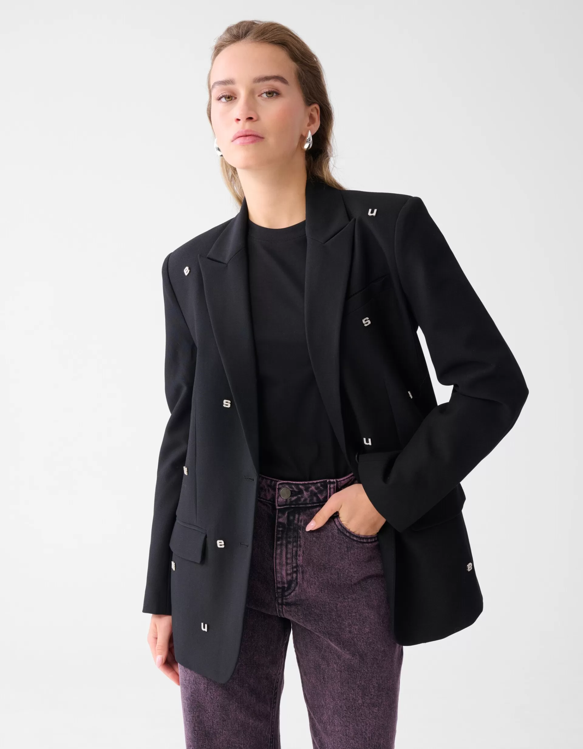 Strass Letter Blazer Zwart>Shoeby Discount