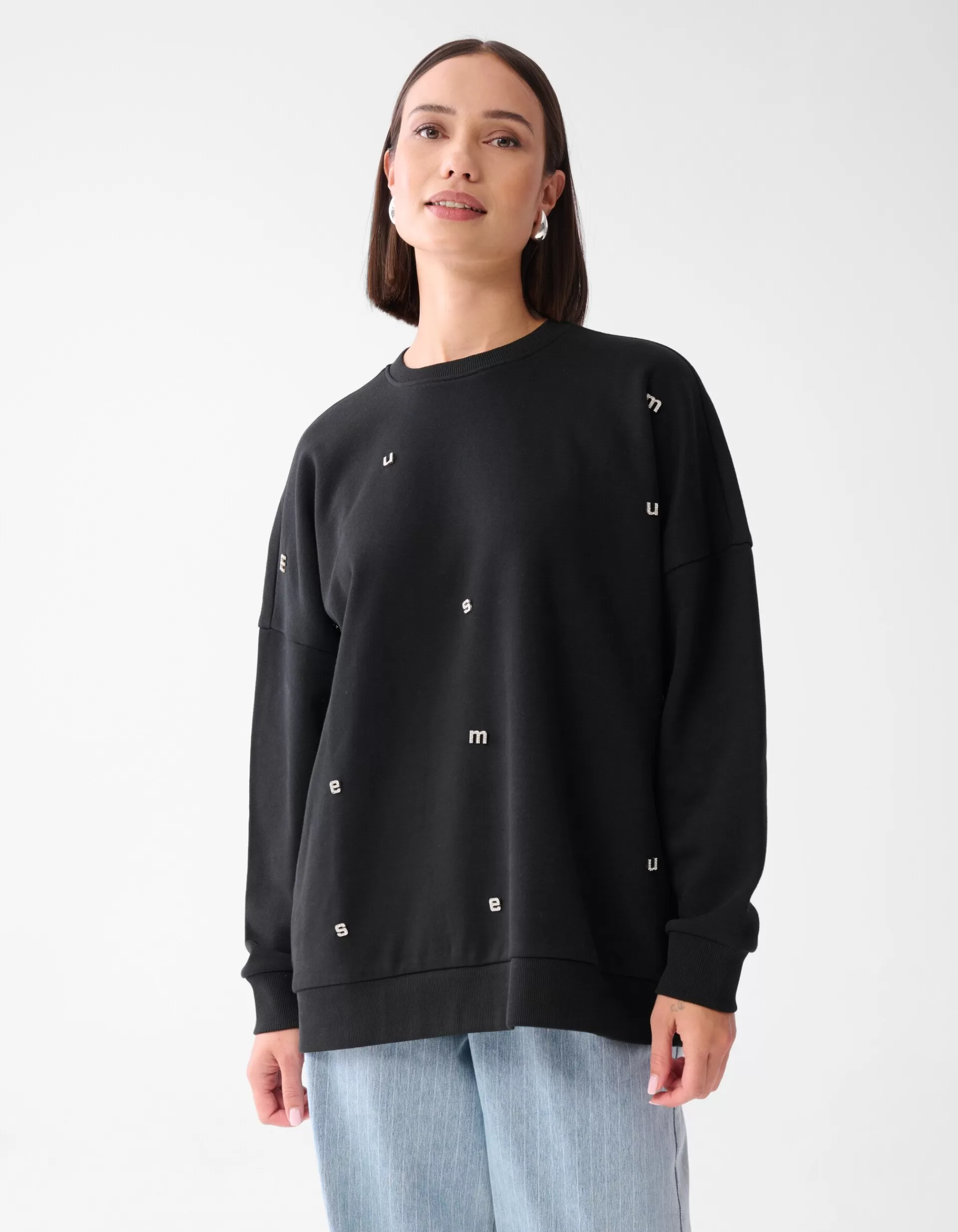 Strass Letter Sweater Zwart>Shoeby Discount