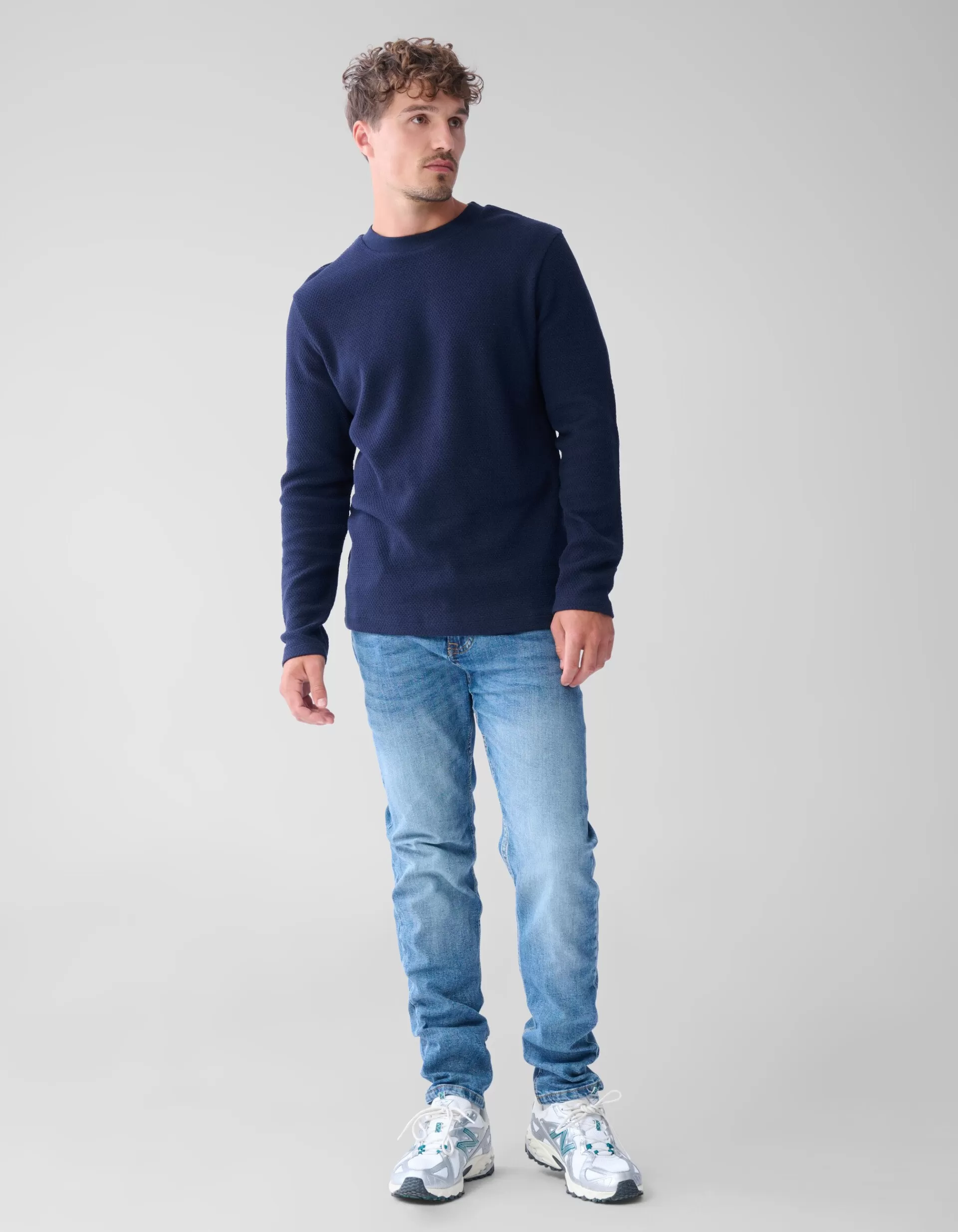 Structuur Jersey Longsleeve Donkerblauw>Shoeby Shop