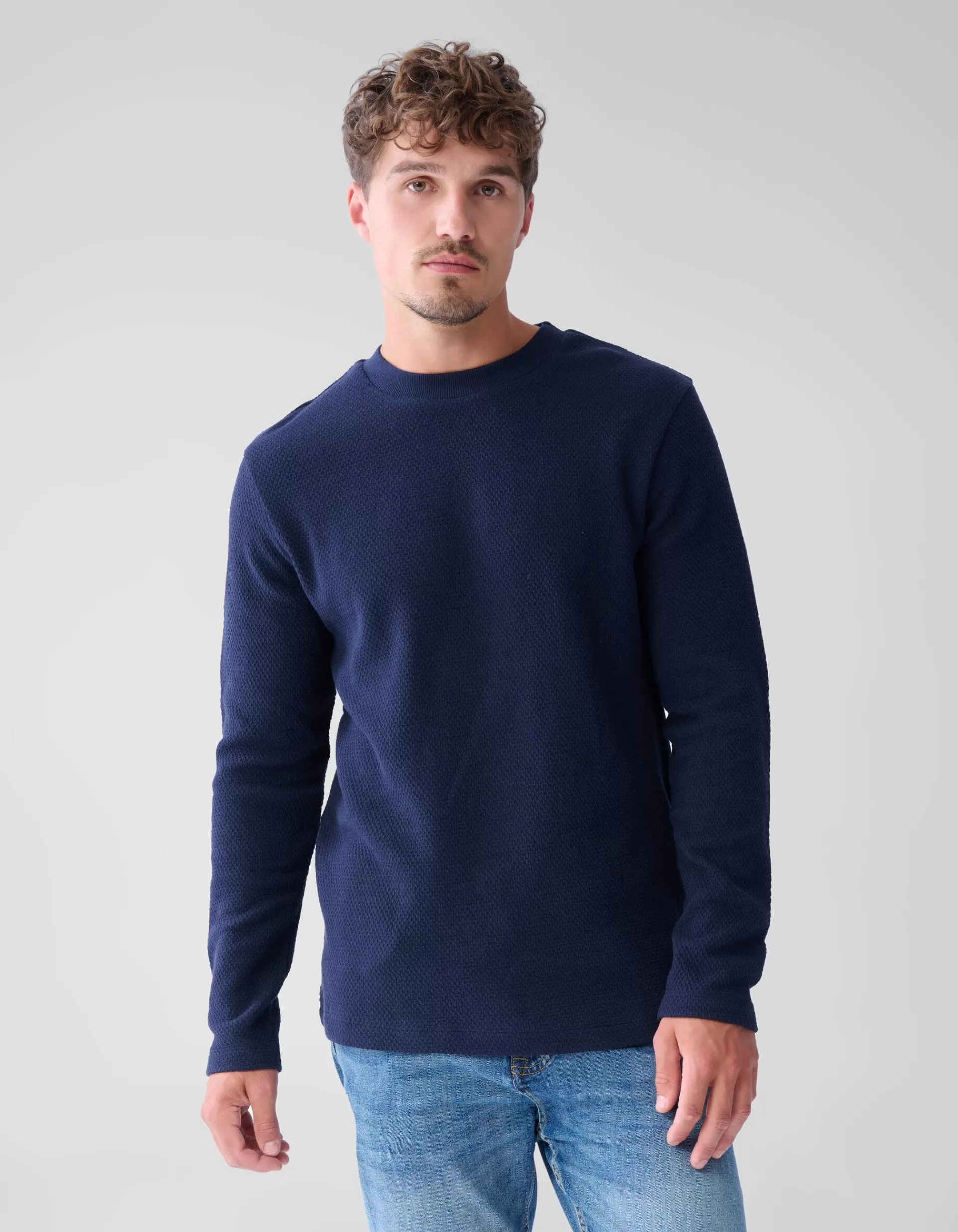 Structuur Jersey Longsleeve Donkerblauw>Shoeby Shop