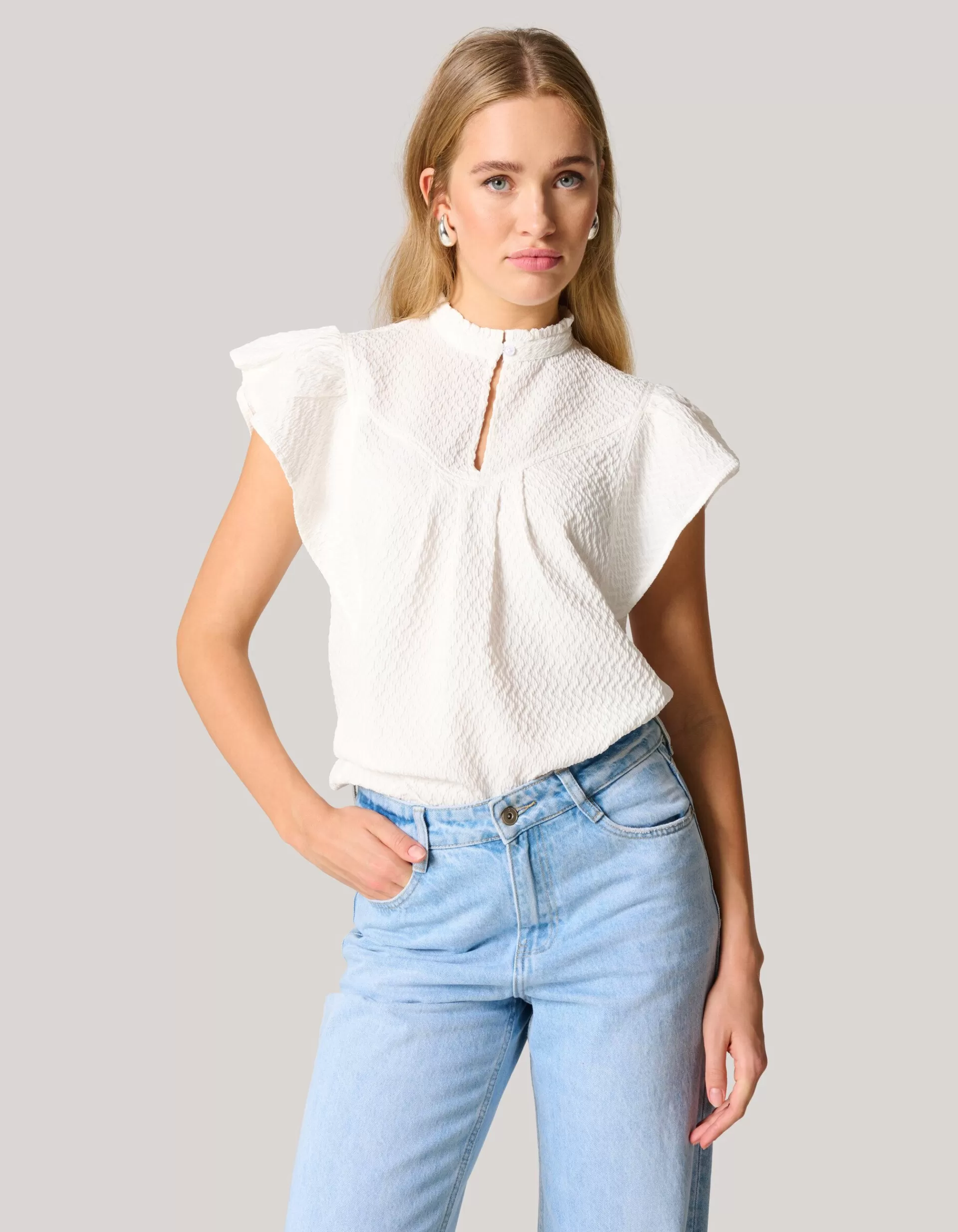 Structuur Ruffle Top Wit>Shoeby Sale