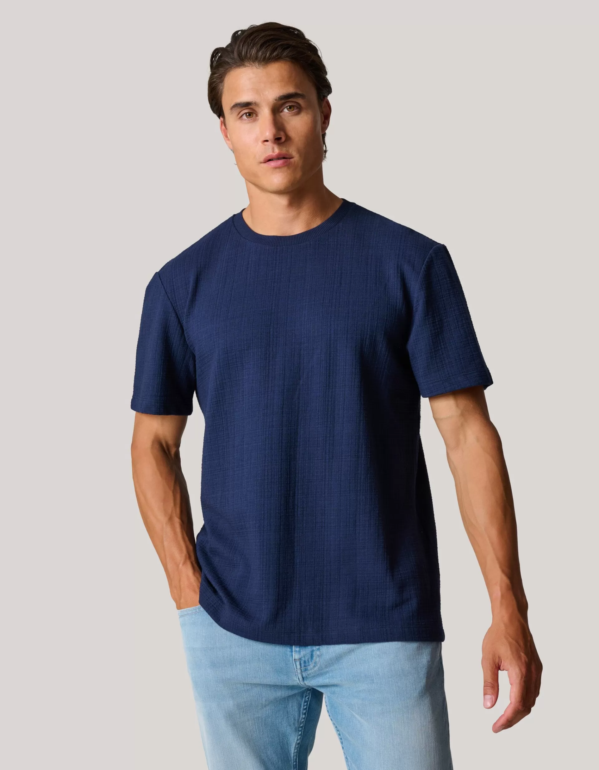 Structuur T-shirt Donkerblauw>Shoeby Outlet