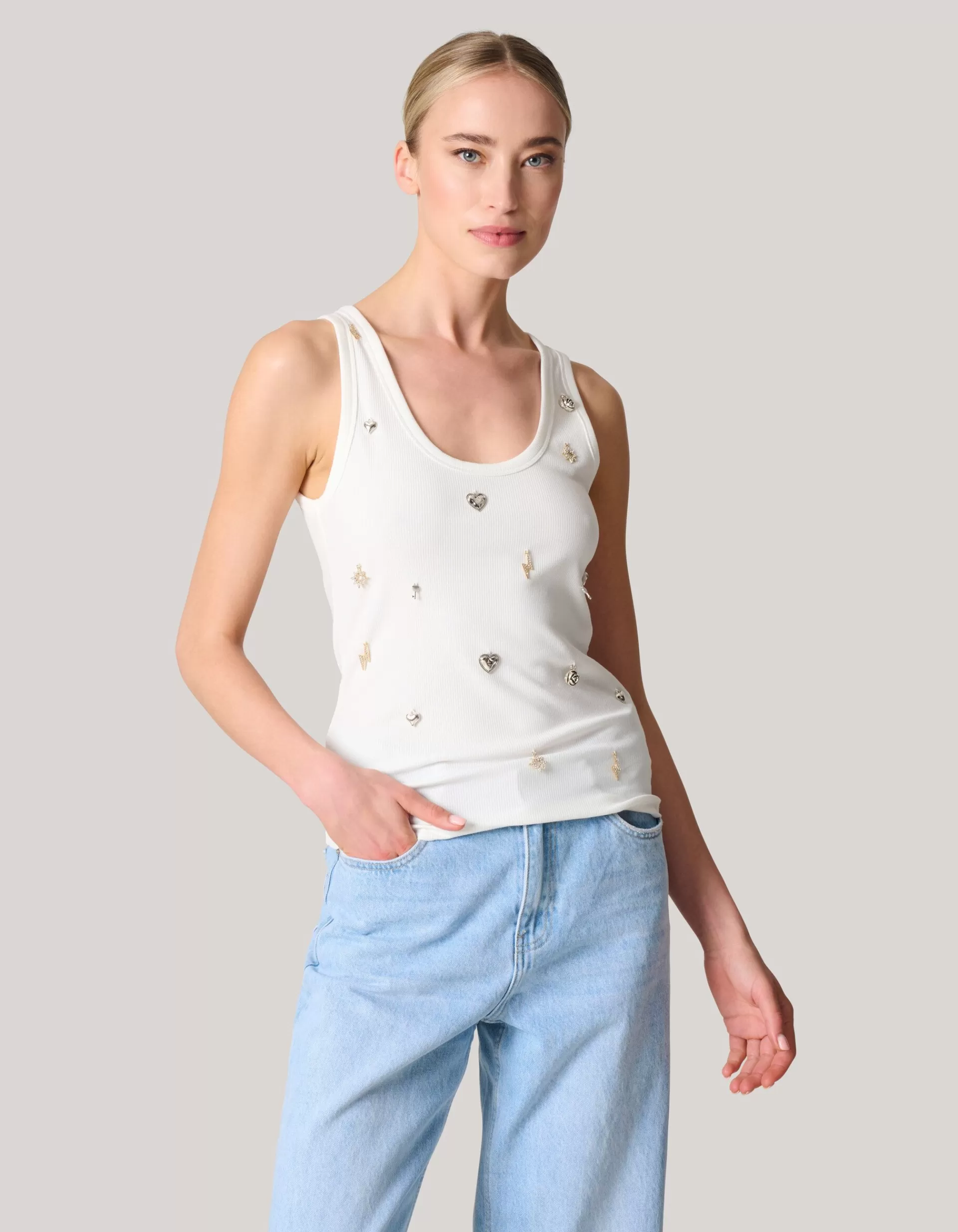 Stud Tanktop Wit>Shoeby Store