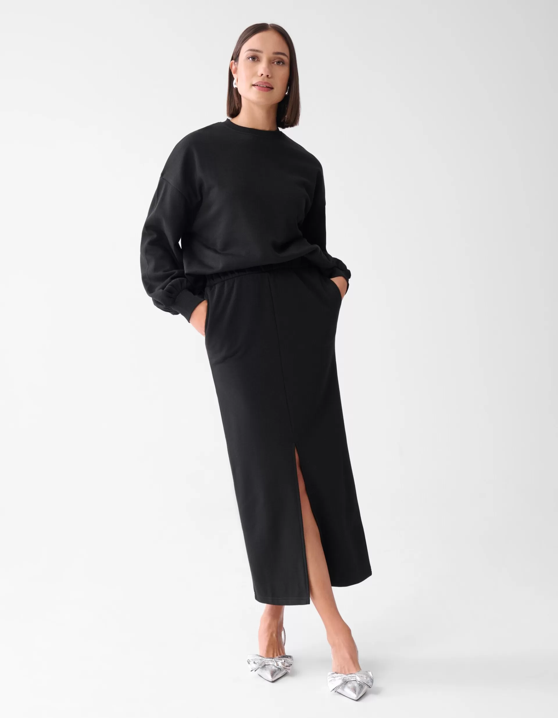 Sweat Maxi Rok Zwart>Shoeby Online