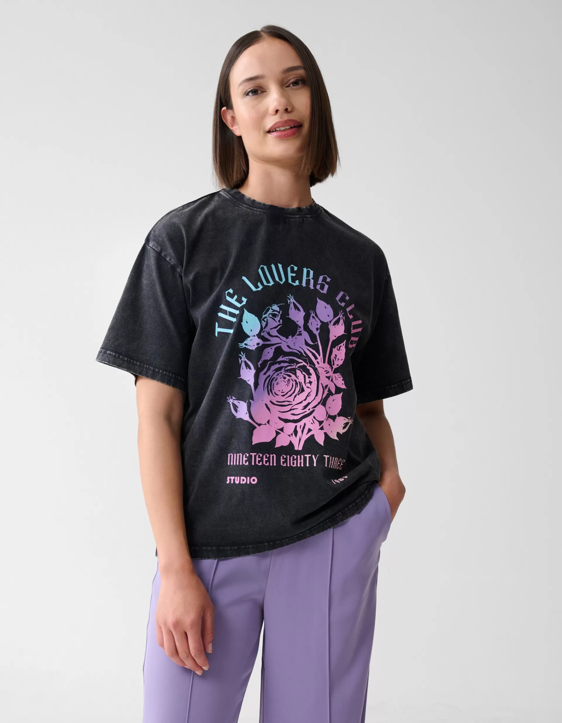 Washed Artwork T-shirt Donkergrijs>Shoeby Best Sale