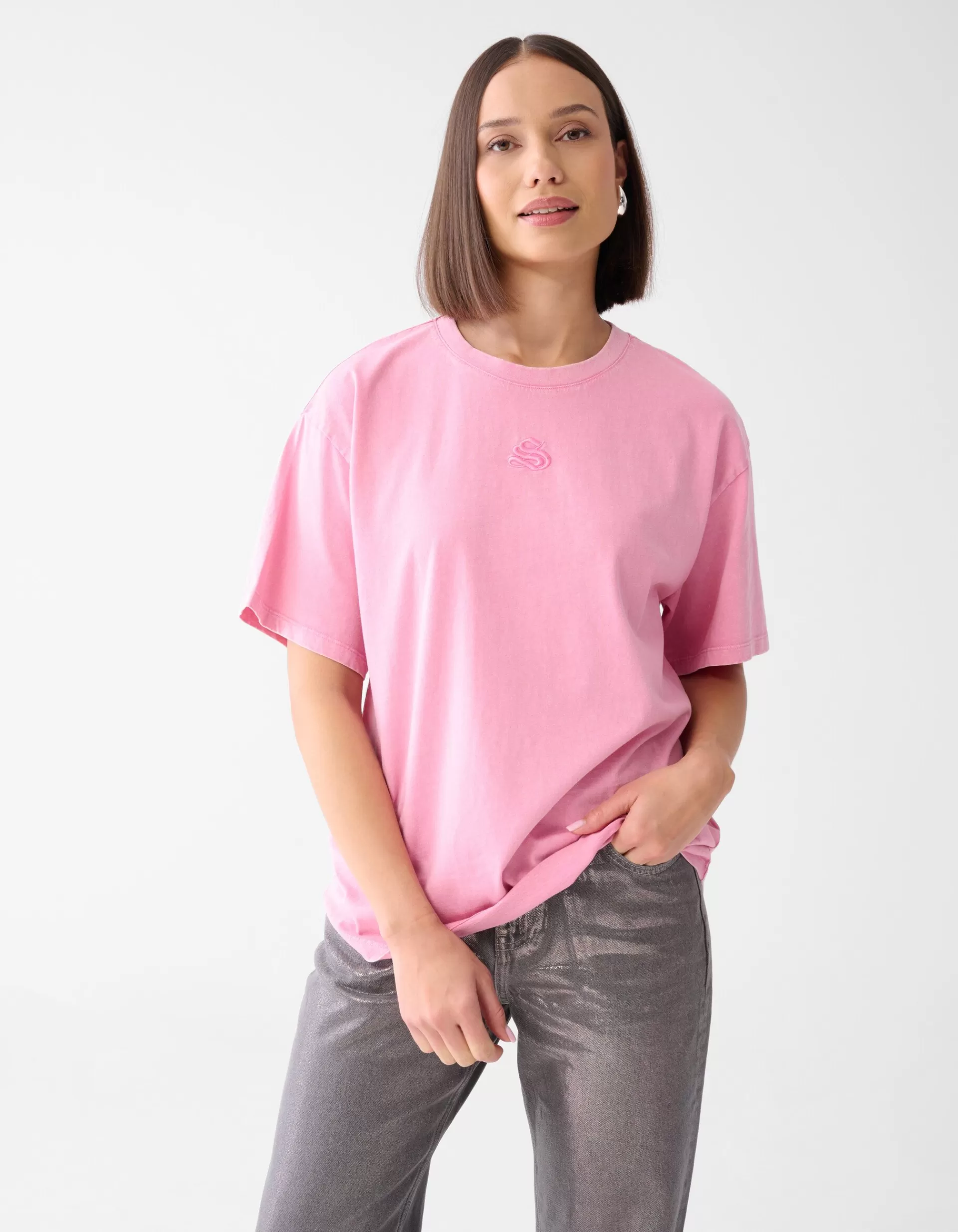 Washed Logo T-shirt Roze>Shoeby Hot